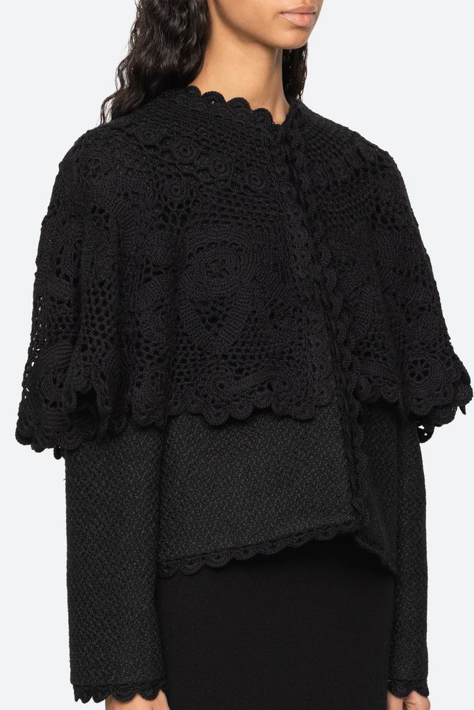 ジャケット・アウター Plage ENRICA CAPE KNIT Sea New York Wright Knit Cape Jacket Black | Bouclé Wool Cape