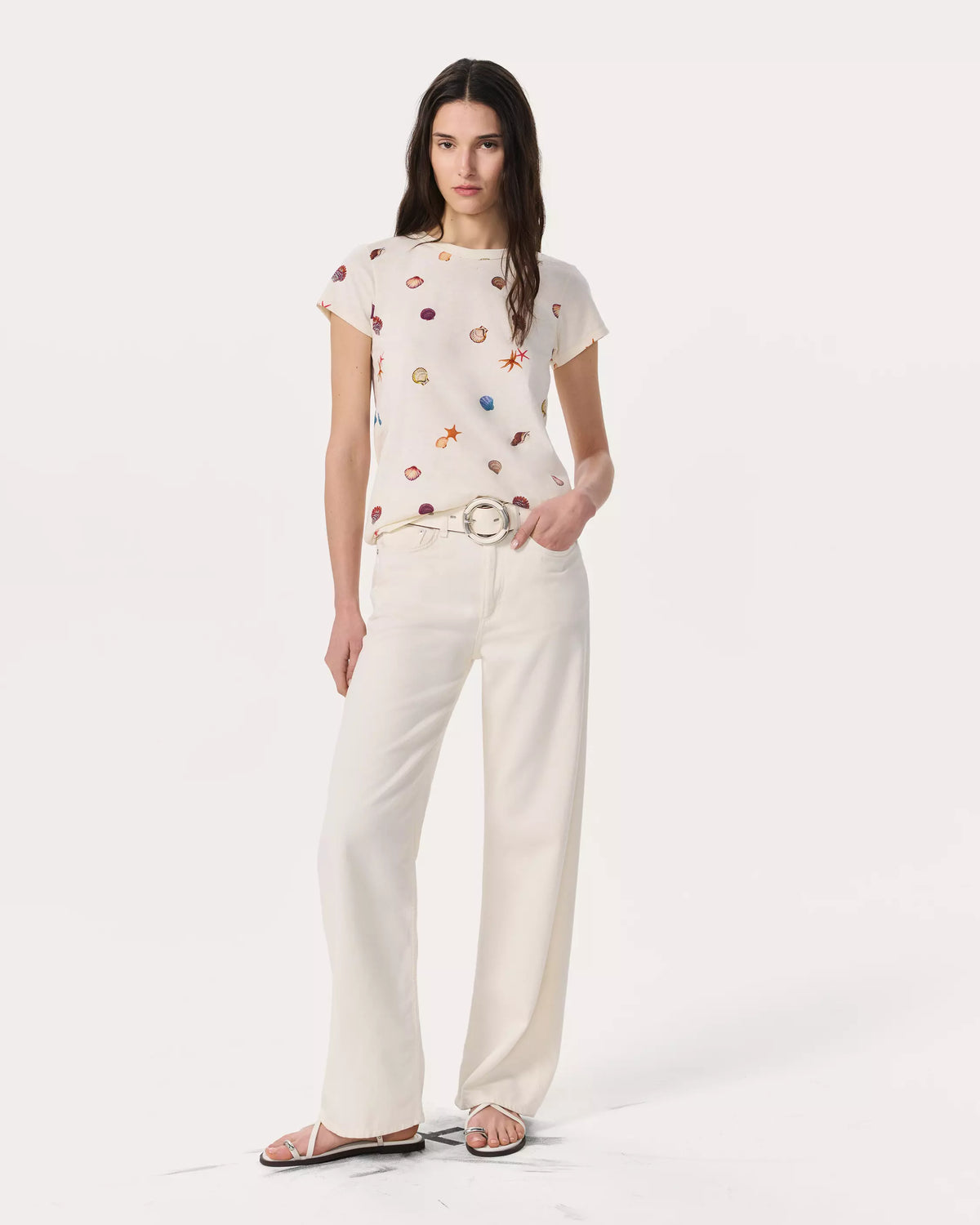 Rag & Bone All Over Seashell Tee in Ivory