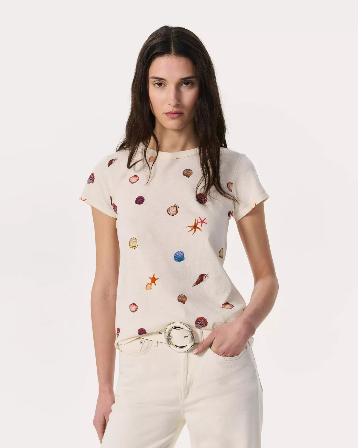 Rag & Bone All Over Seashell Tee in Ivory