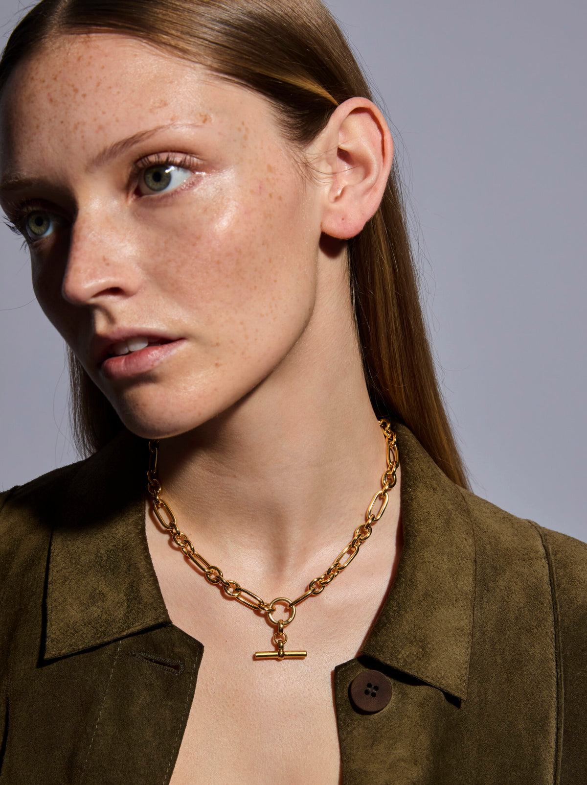 Tilly Sveaas Small Gold T-bar on Clipt Watch Chain Necklace
