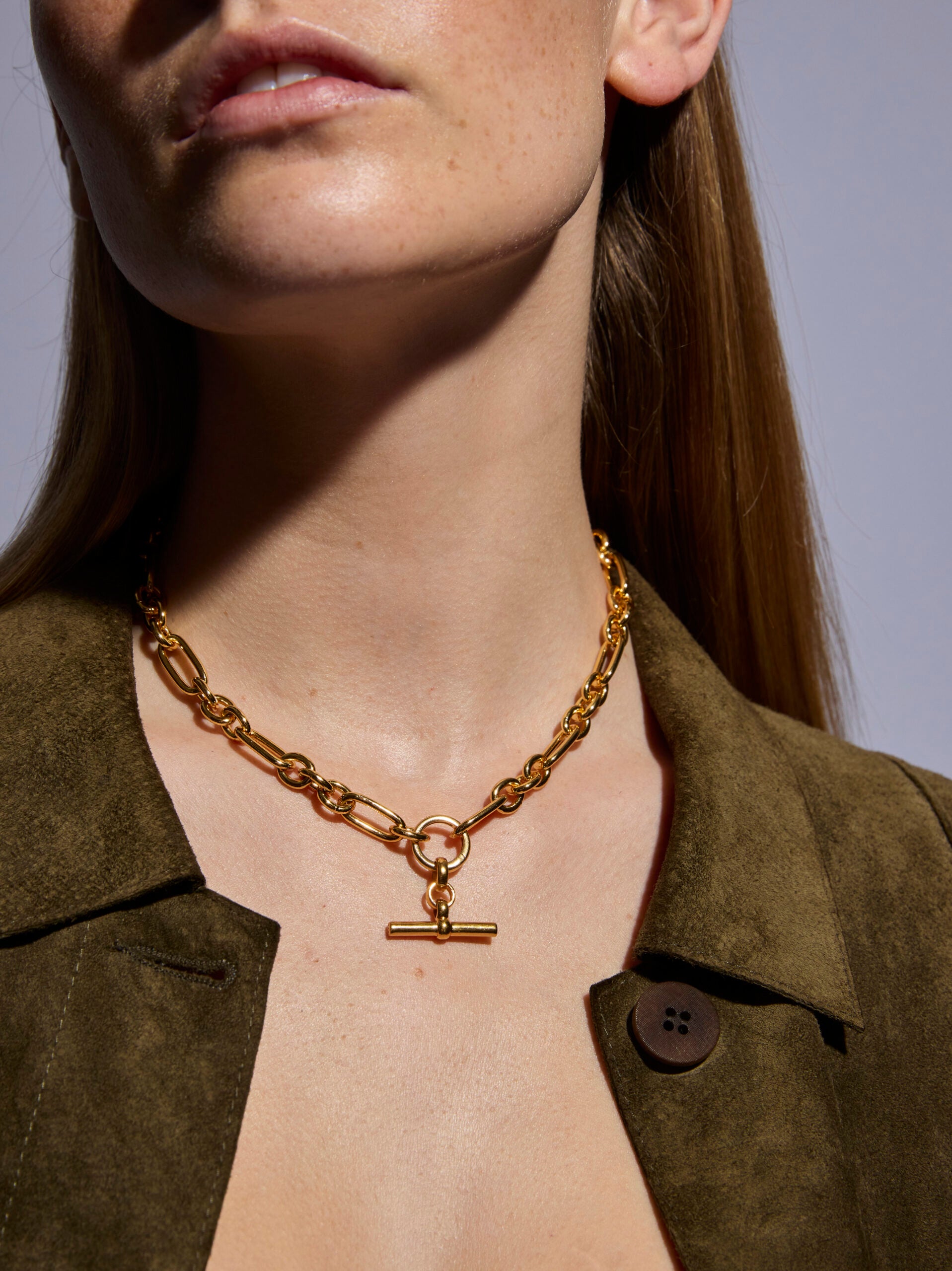 Tilly Sveaas Small Gold T-bar on Clipt Watch Chain Necklace