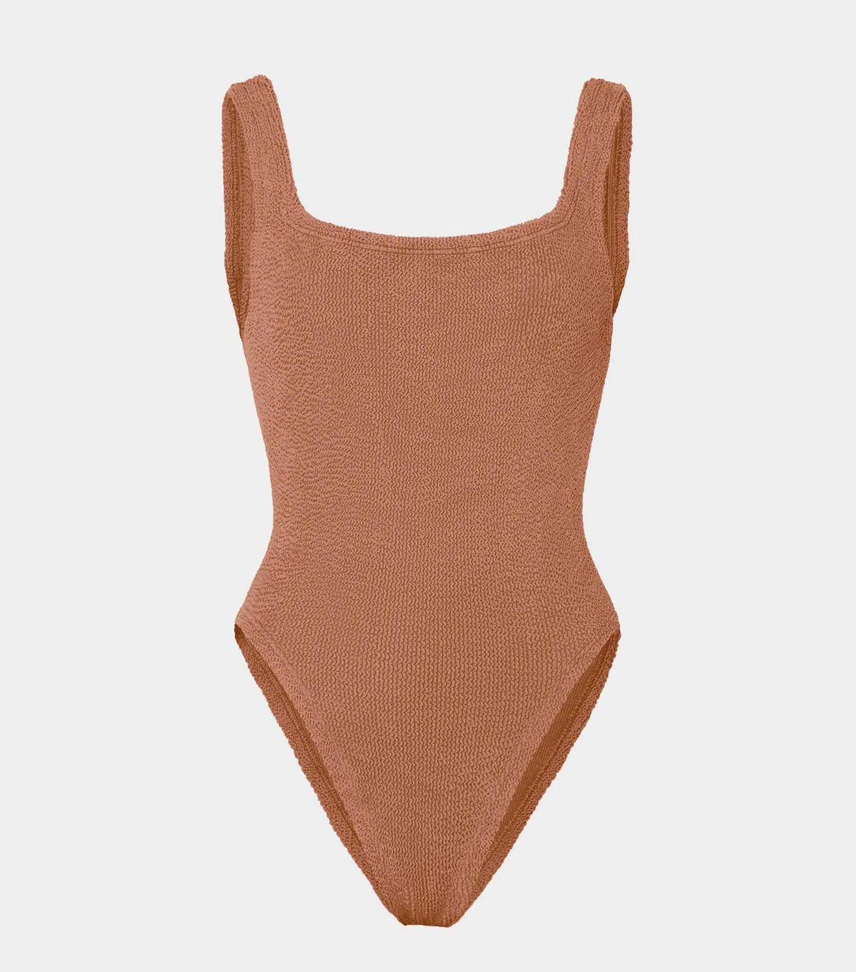 HUNZA G Square Neck Swim in Metallic Cocoa