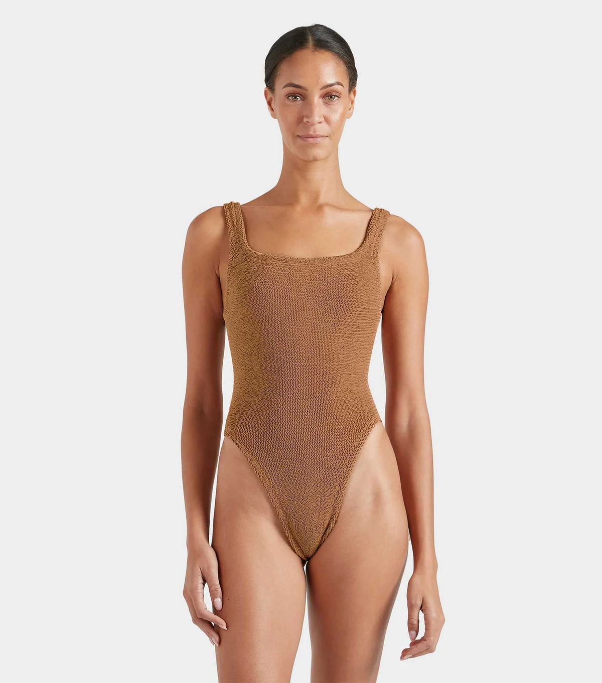HUNZA G Square Neck Swim in Metallic Cocoa