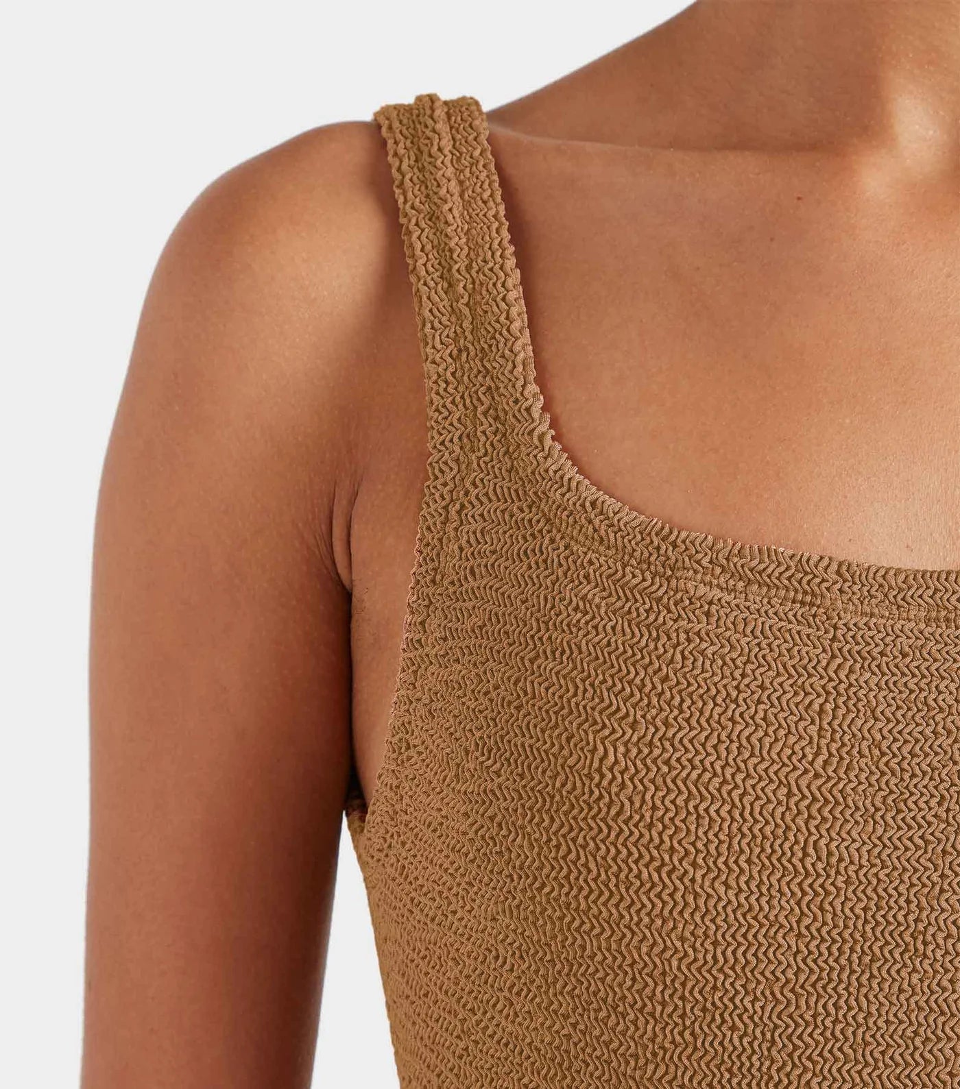 HUNZA G Square Neck Swim in Metallic Cocoa