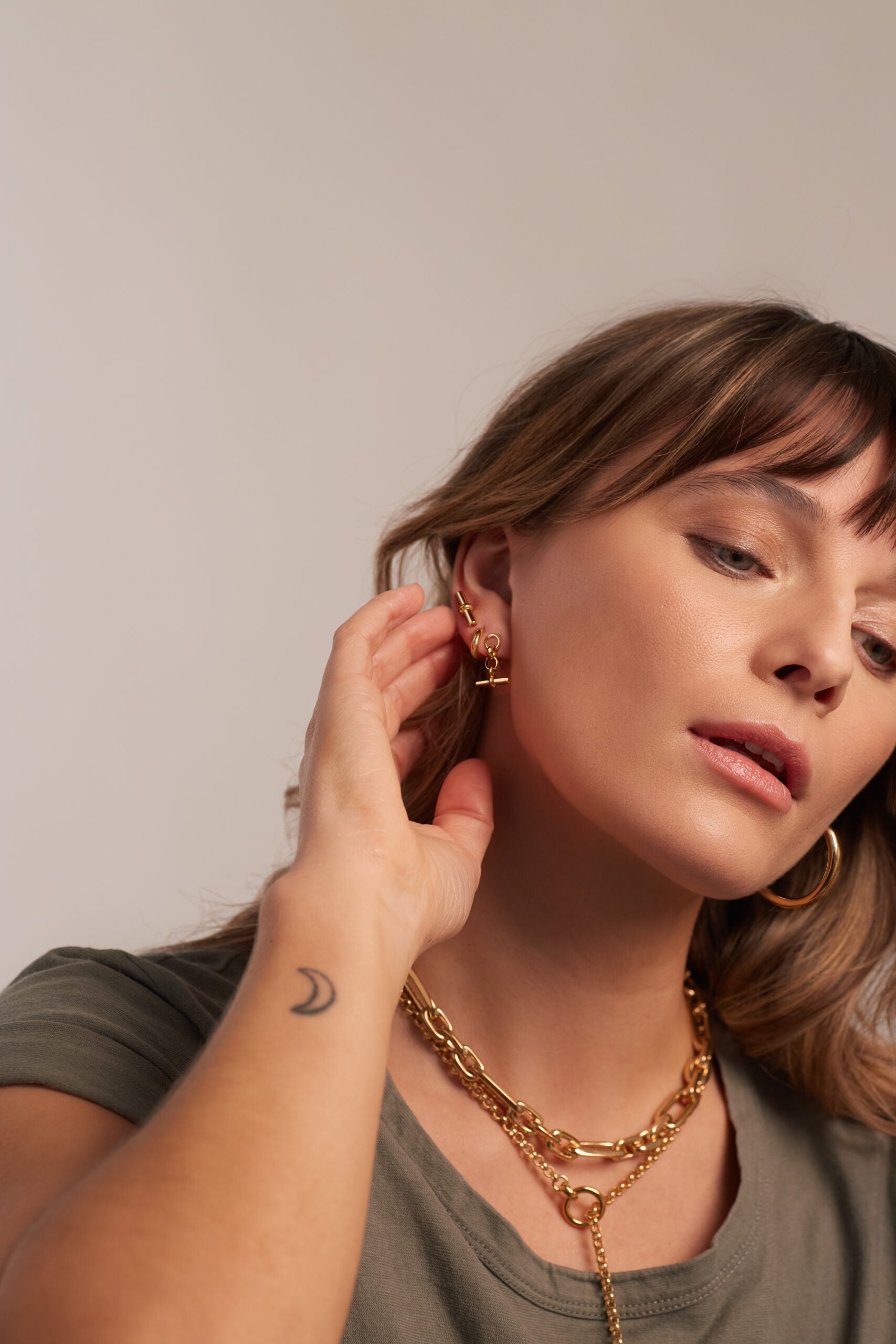 Tilly Sveaas Gold T Bar Drop Earrings