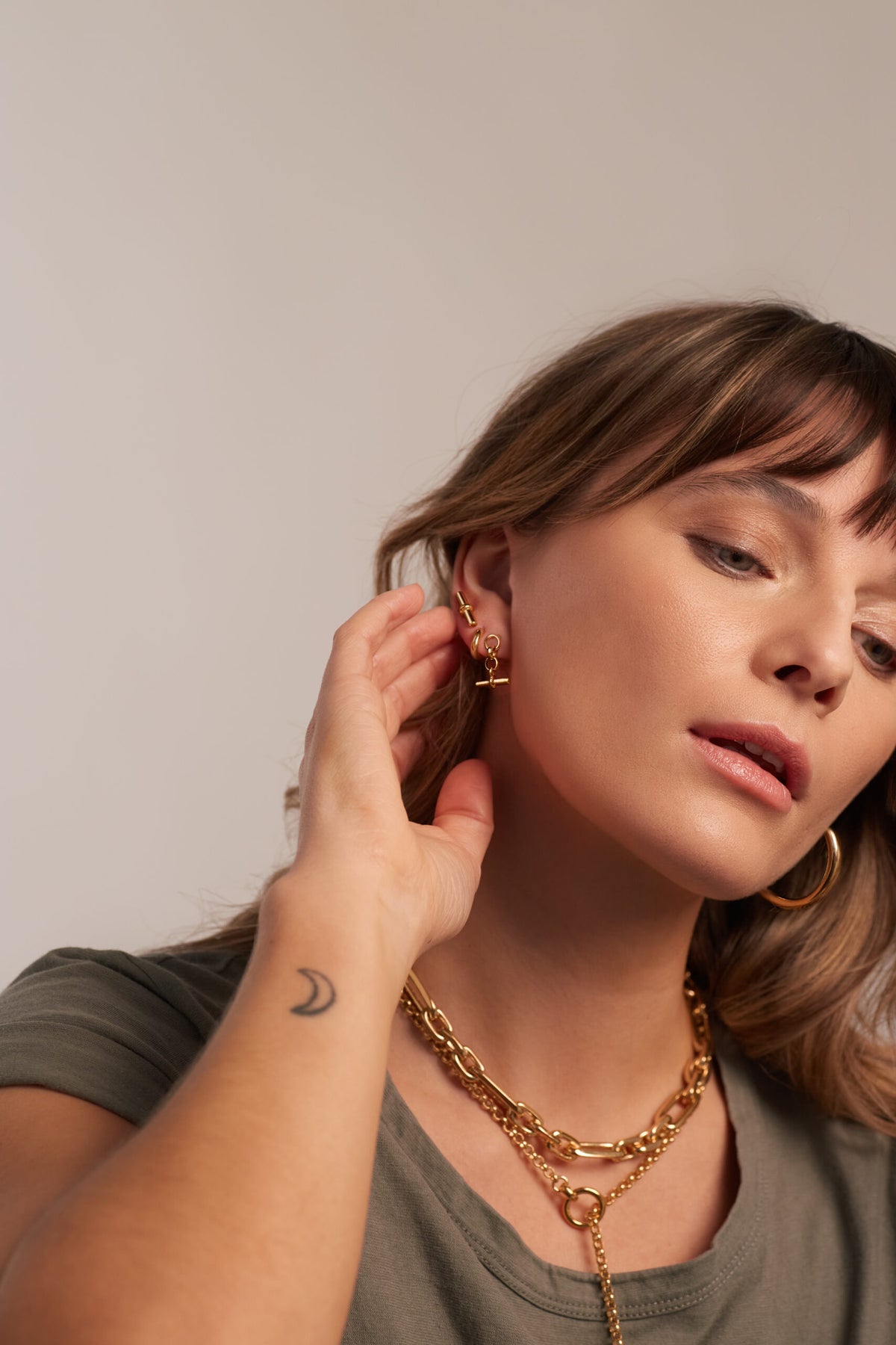 Tilly Sveaas Gold T Bar Drop Earrings