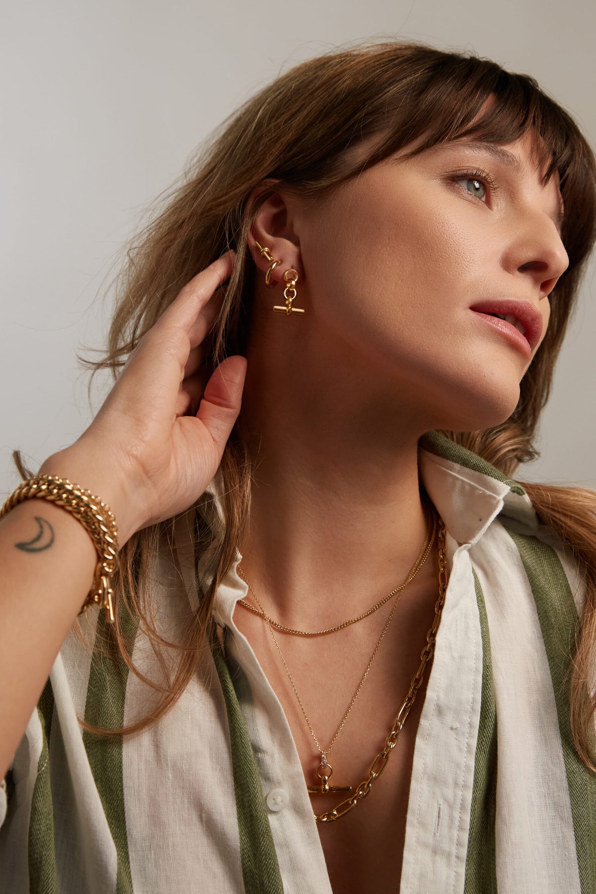 Tilly Sveaas Gold T Bar Drop Earrings