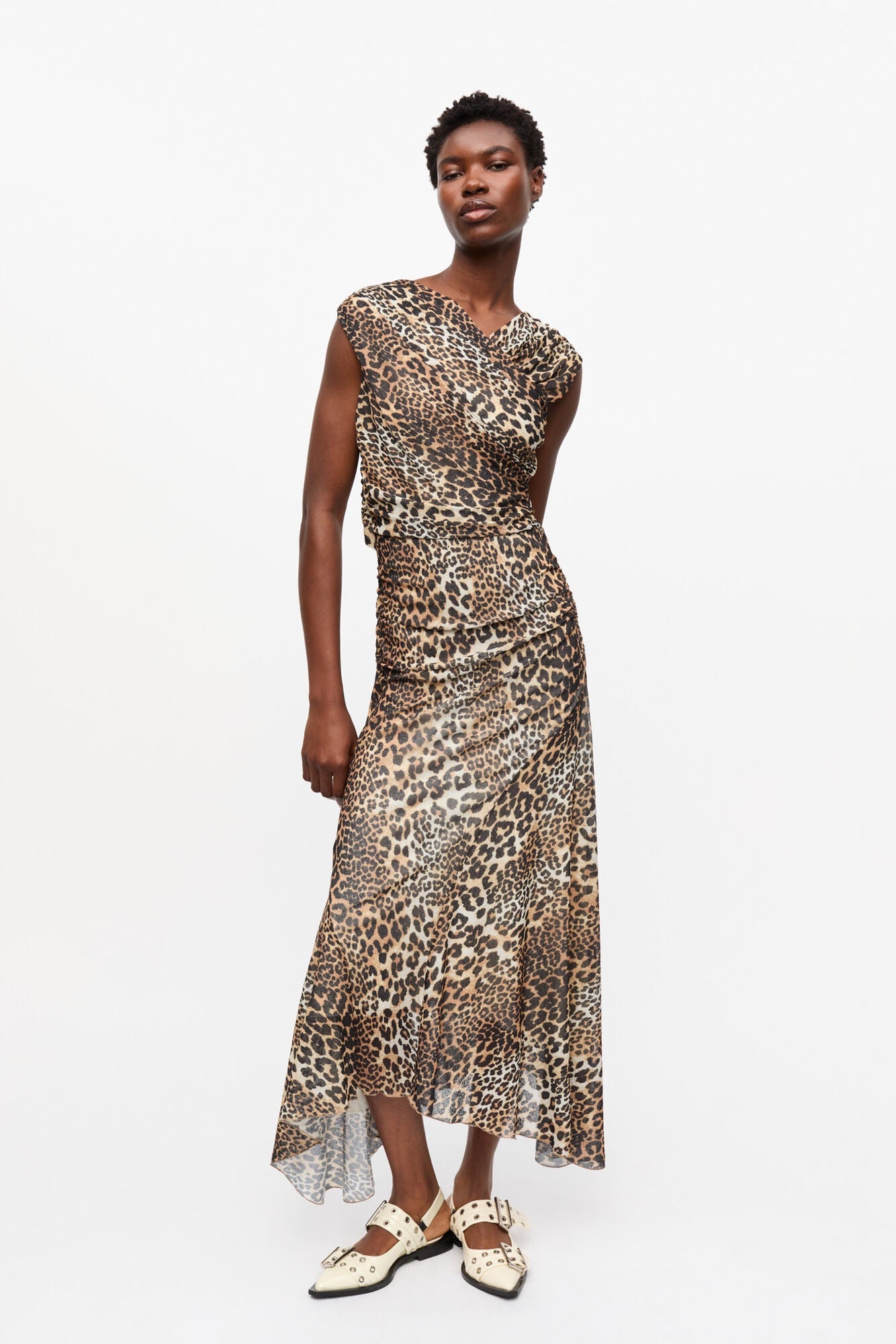 GANNI T4133 Printed Marl Mesh Dress in Leo