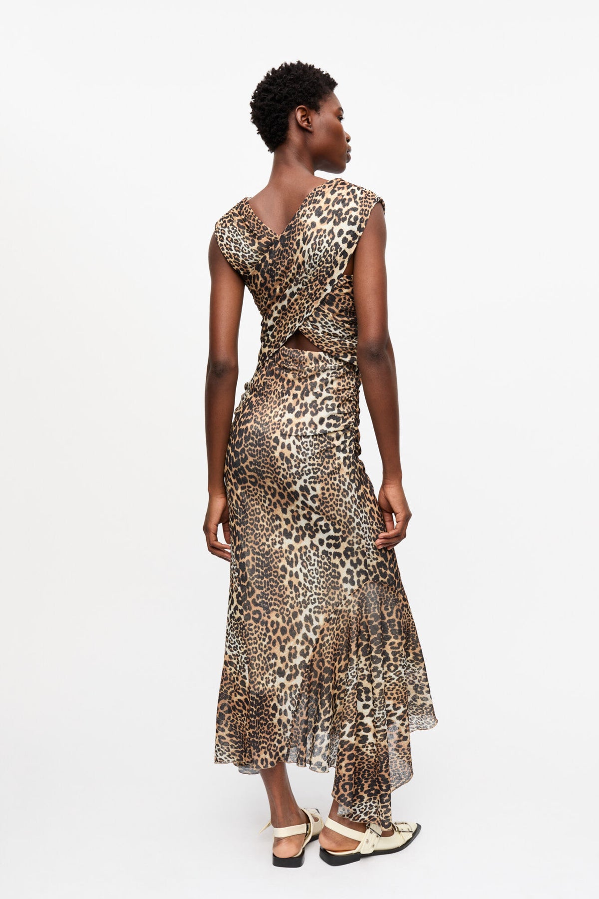 GANNI T4133 Printed Marl Mesh Dress in Leo