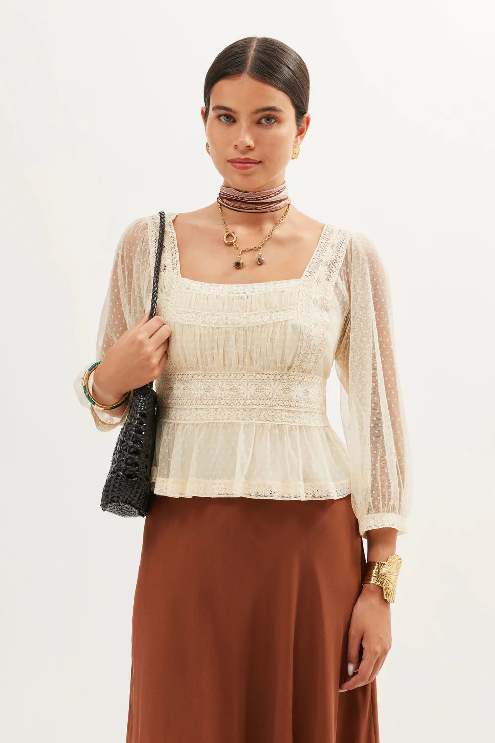RIXO Tyla Top in Vintage Cream