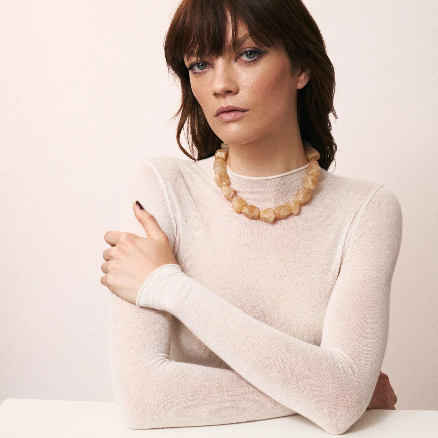 Vanessa Baroni Stone Shaped Necklace in Honey Marble