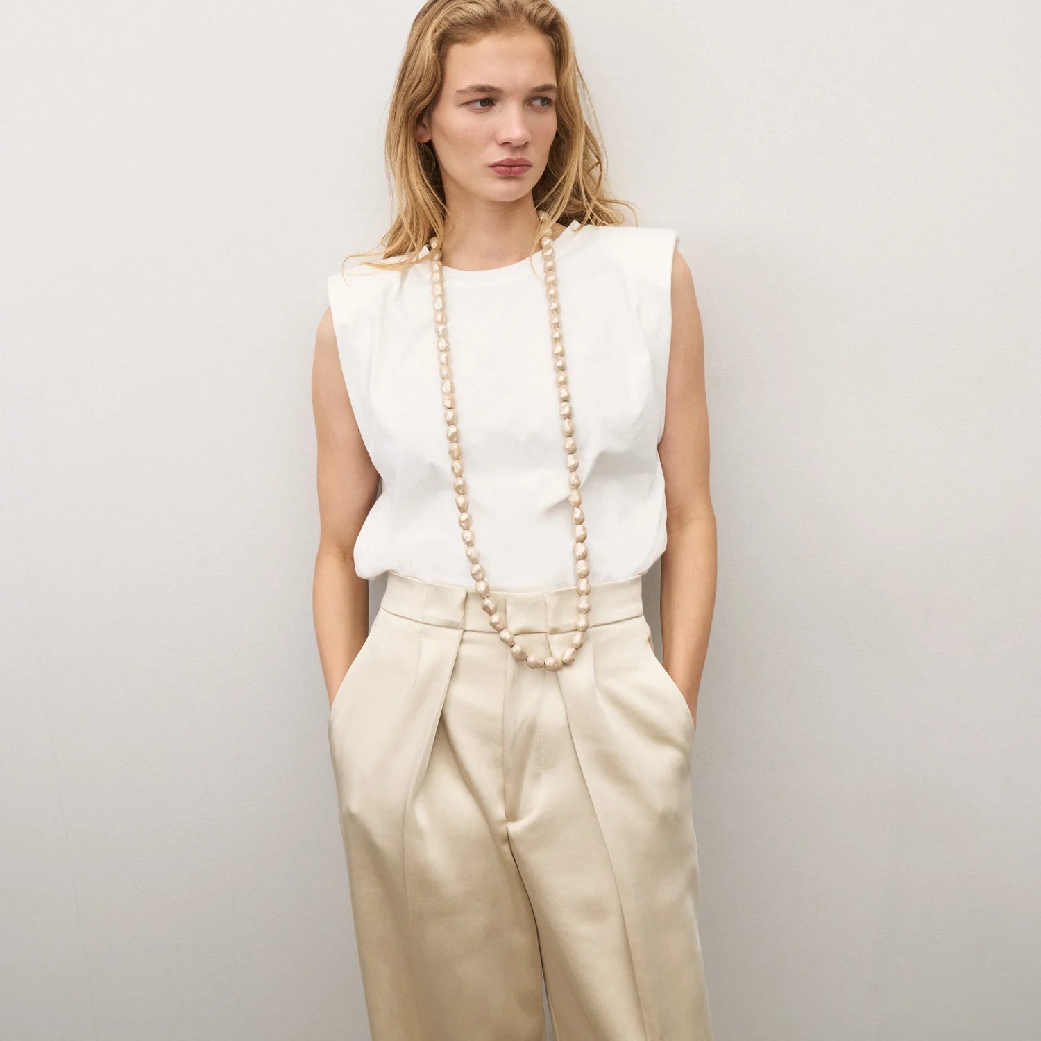 Vanessa Baroni Long Organic Pearl Necklace in Champagne