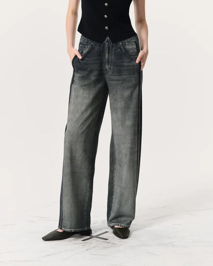 Rag & Bone Miramar Wide Leg Track Pant in Washed Black