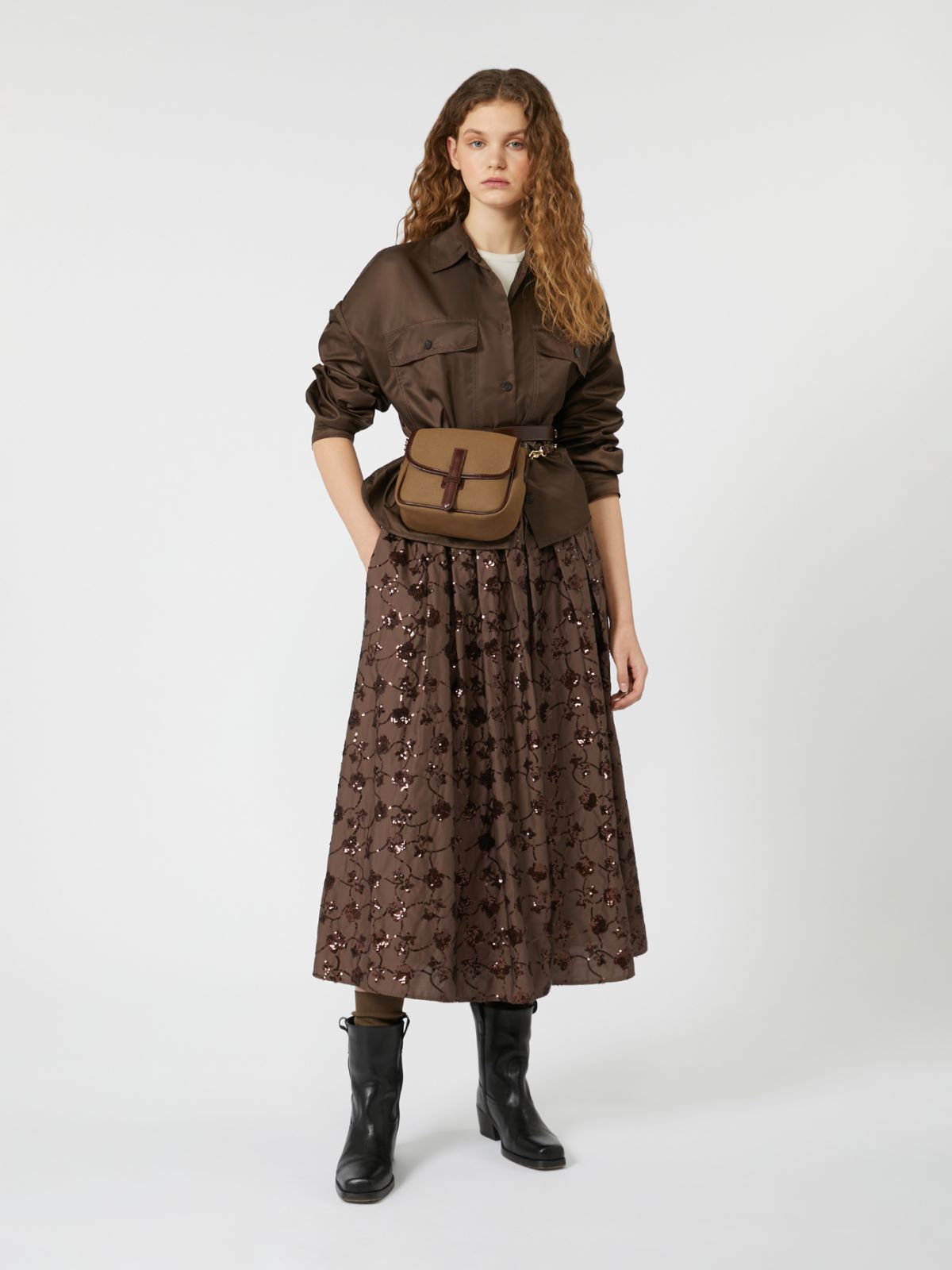 Weekend Max Mara Tempra Embellished Skirt in Chocolate