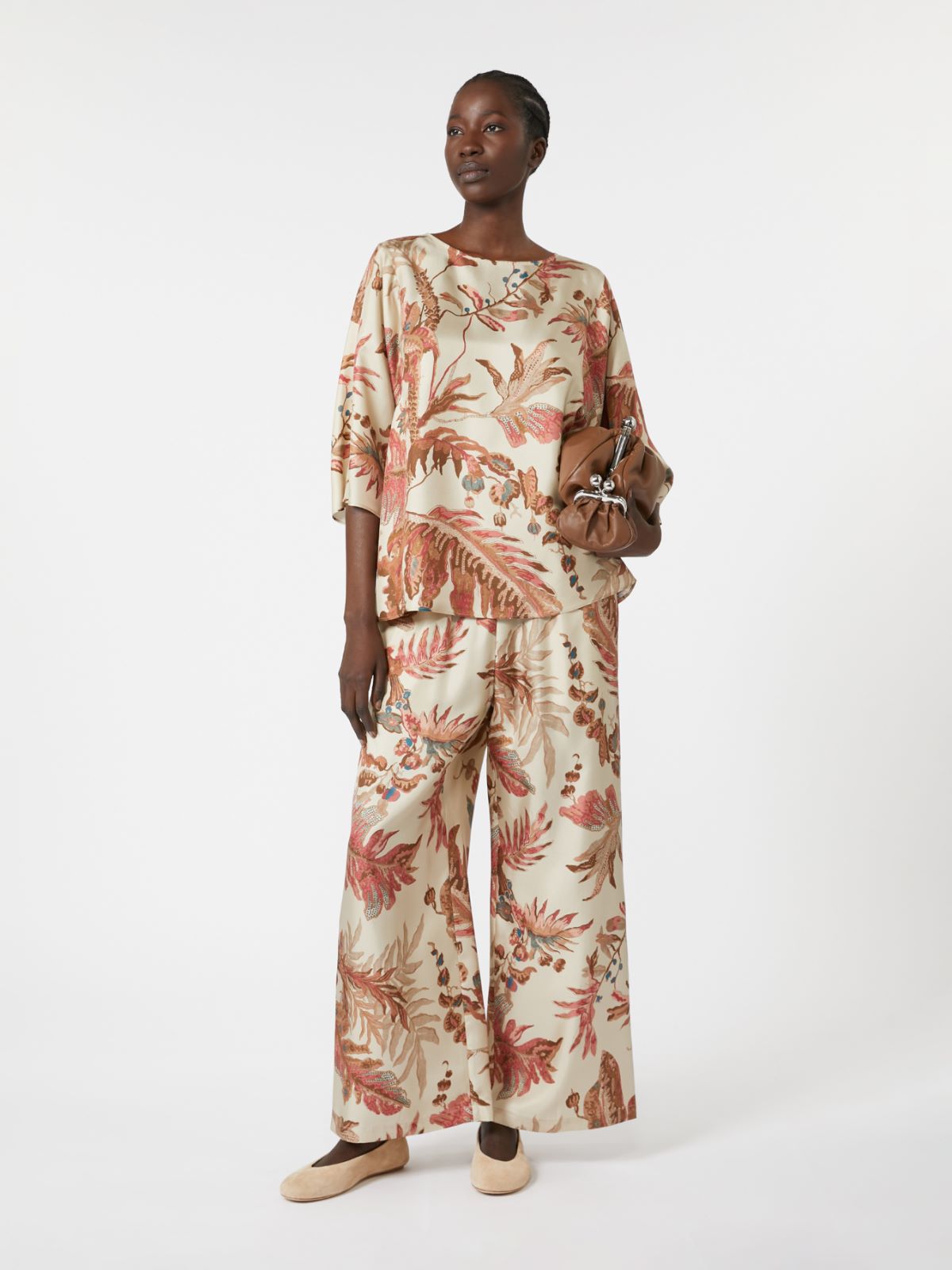 Weekend Max Mara Temide Printed Trousers in Beige Tapestry