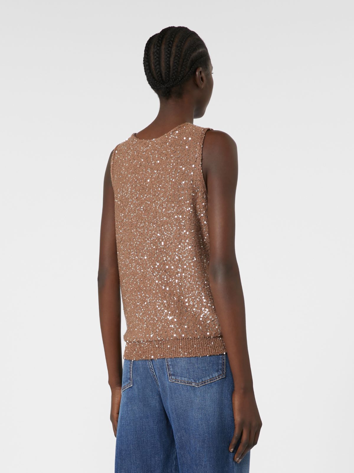 Weekend Max Mara Acaici Knit Embellished Vest in Marron Glace