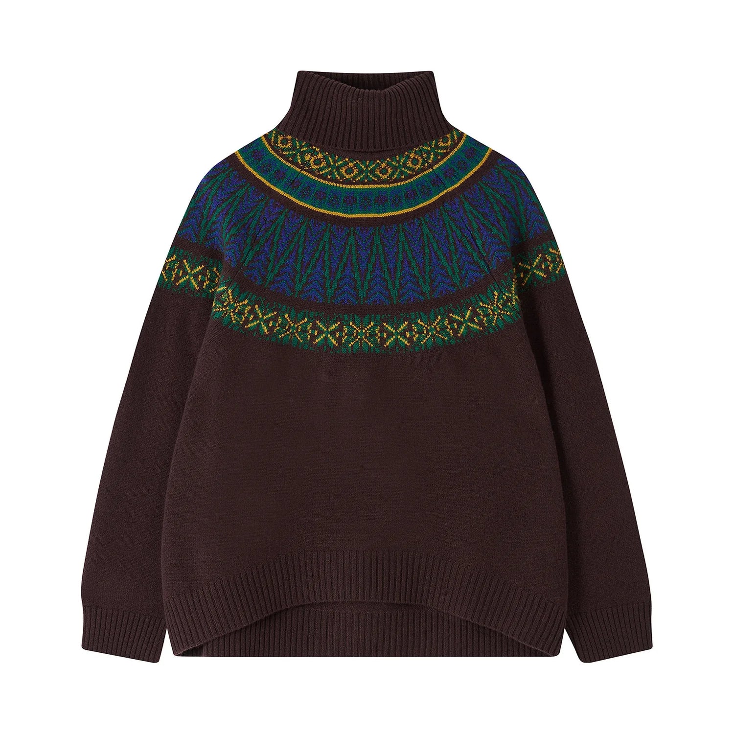 Jumper1234 Fairisle Roll Collar in Hickory, Violet, Amber