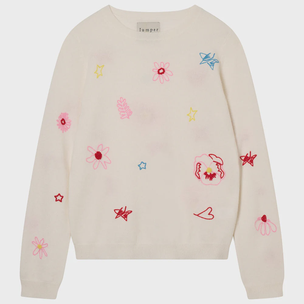 Jumper1234 Floral Tribute Crew in Cloud Dancer Multi