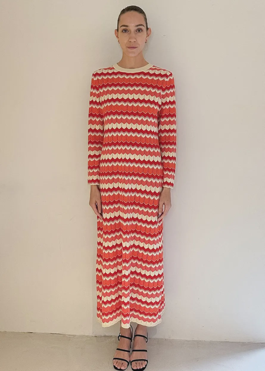 RIXO Miller Dress in Retro Chevron Red