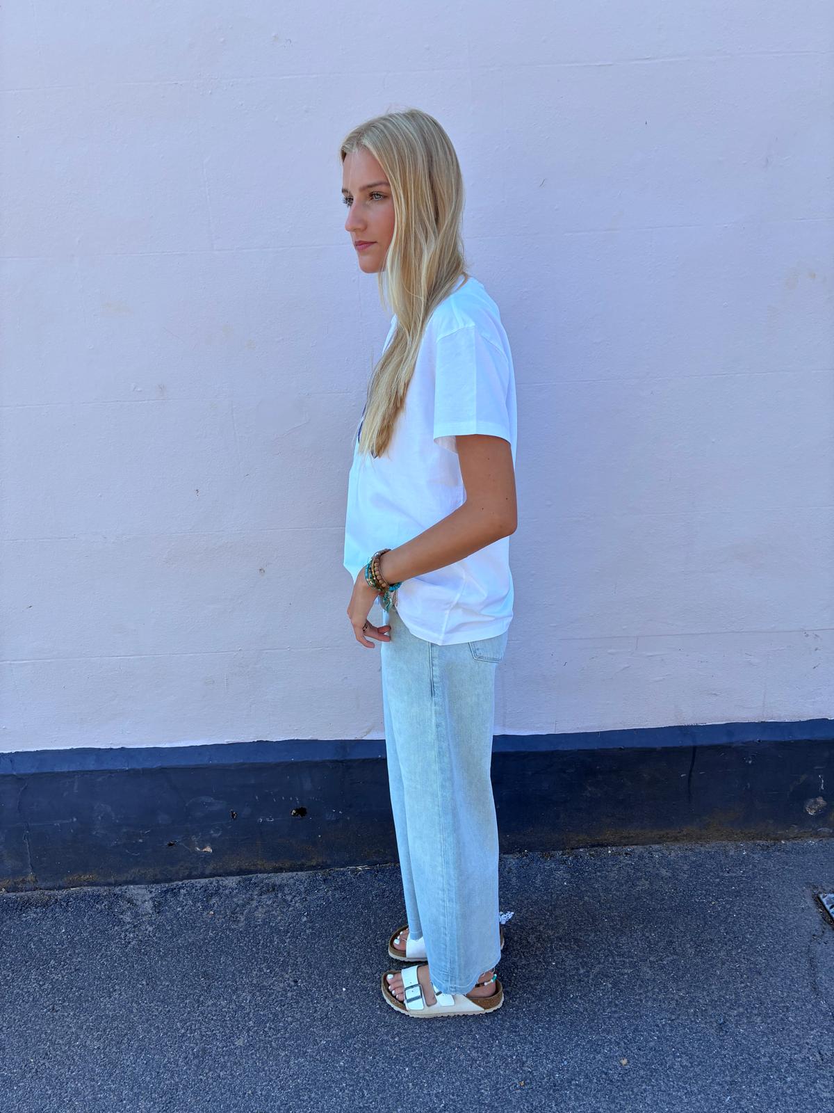 Bella Freud Lux Oversized T Shirt in White, Navy