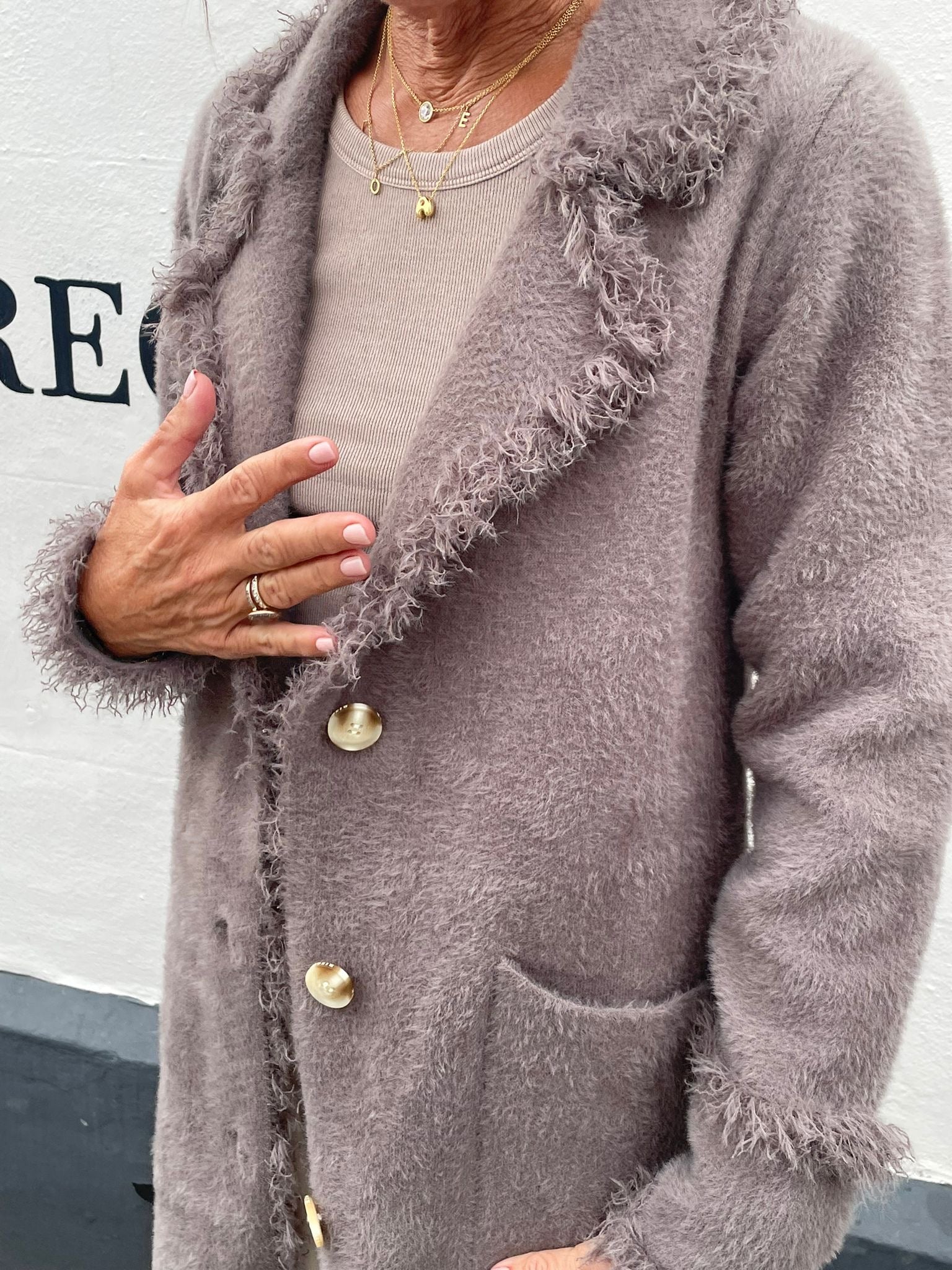 Rino & Pelle Catena Fringe Cardi in Taupe