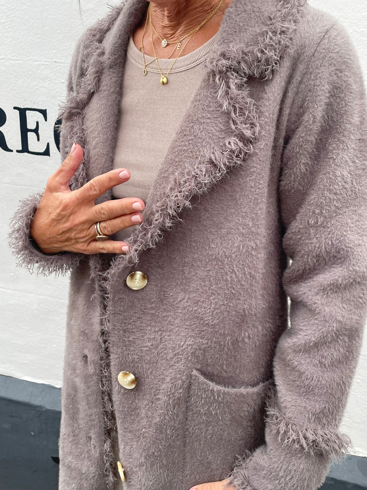 Rino & Pelle Catena Fringe Cardi in Taupe