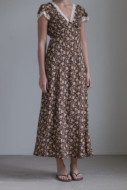 RIXO Clarice Dress Eva in Floral Brown