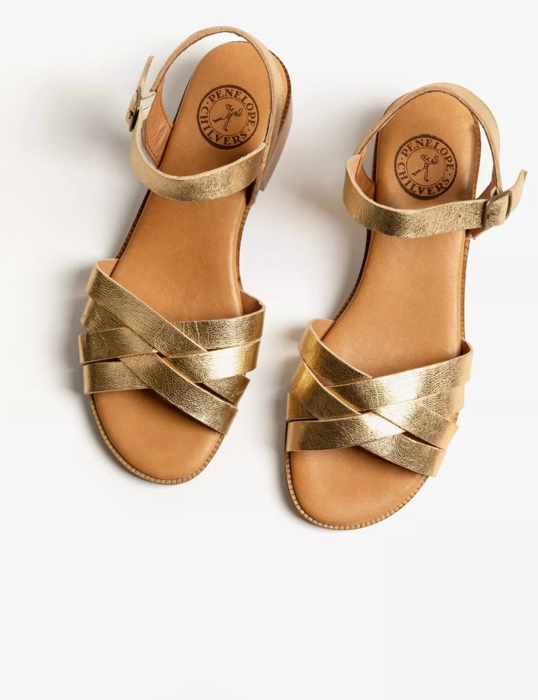 Penelope Chilvers Heeled Shepherdess Sandal in Metallic Gold
