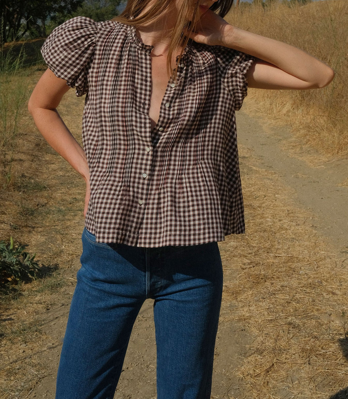 DÔEN Millie Top in Delphine Plaid