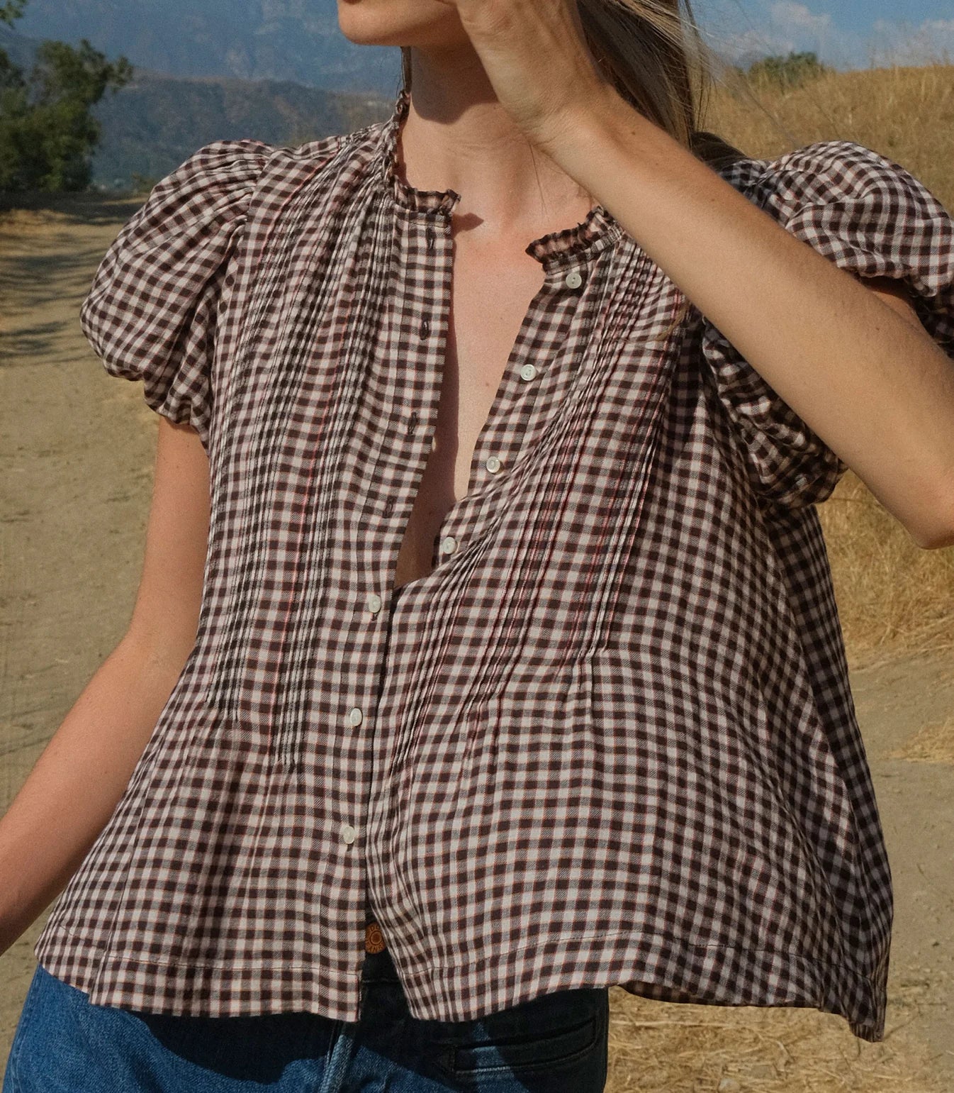 DÔEN Millie Top in Delphine Plaid