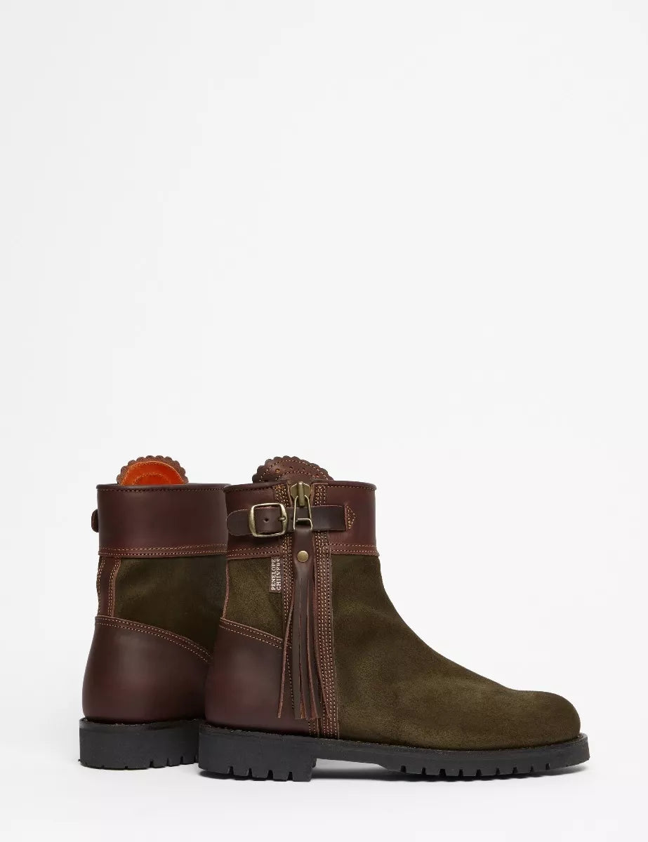 Penelope Chilvers Inclement Cropped Tassel Boot in Seaweed, Conker