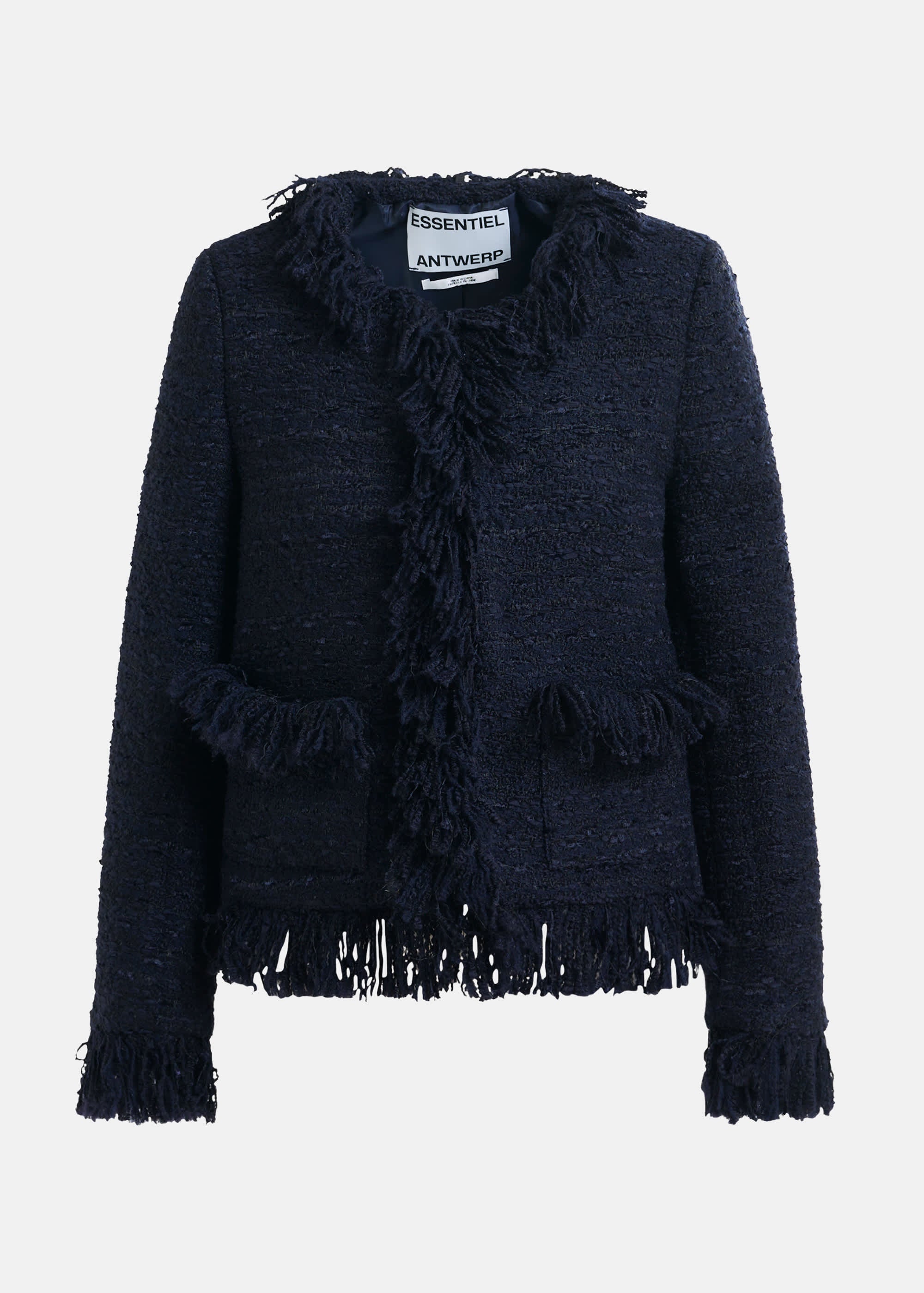 Essentiel Antwerp Iskra Fringed Jacket in Navy