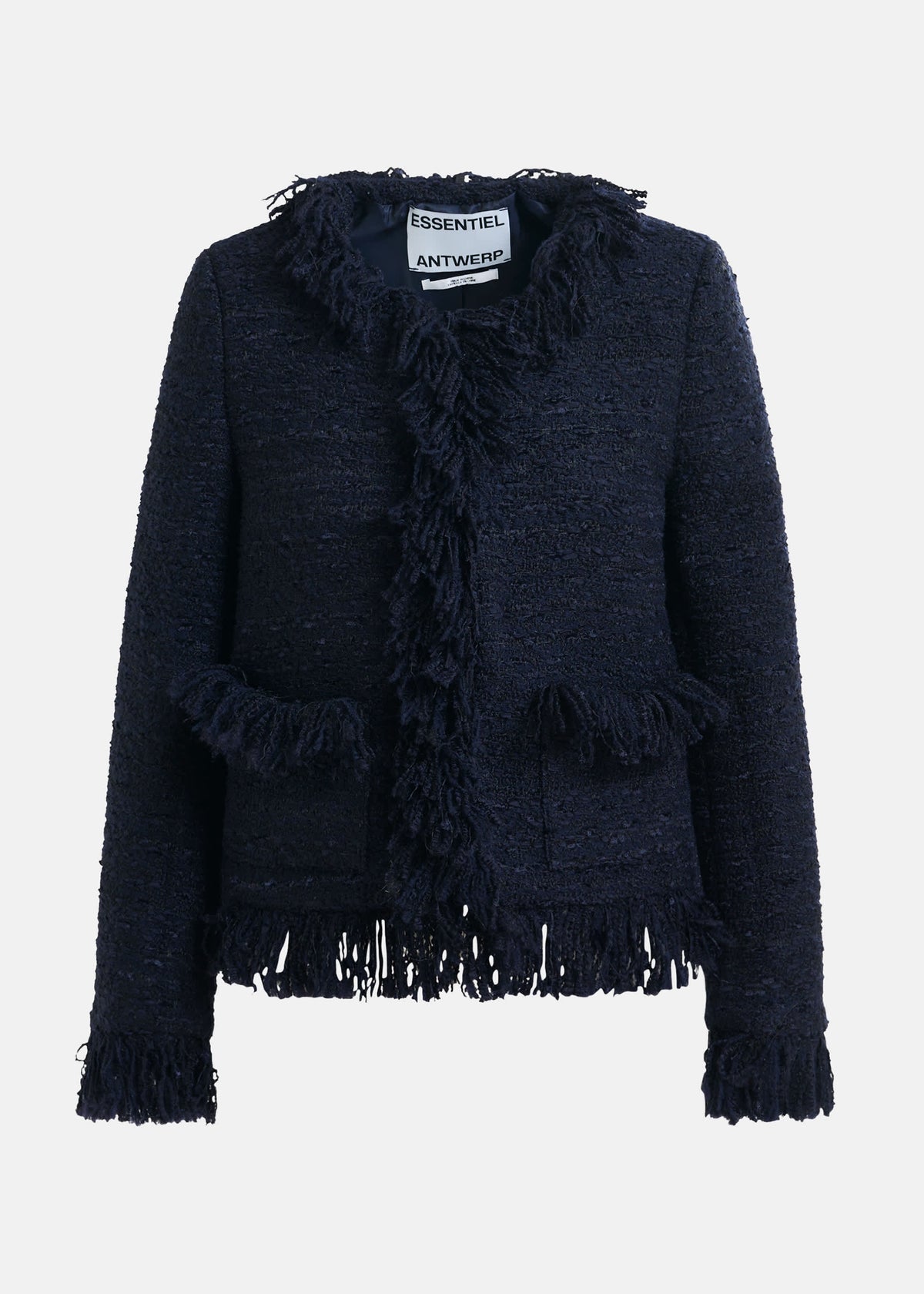 Essentiel Antwerp Iskra Fringed Jacket in Navy