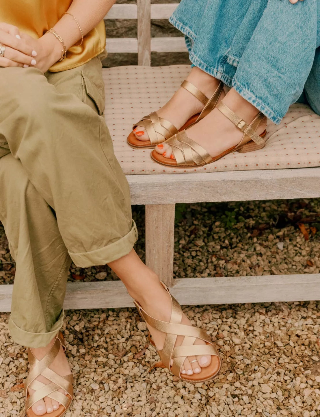 Penelope Chilvers Heeled Shepherdess Sandal in Metallic Gold