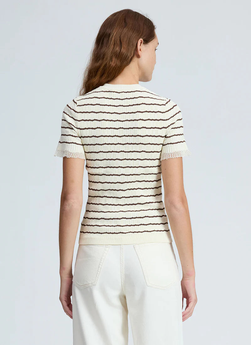 Rag & Bone Chiara Stripe SS Knit Crew in Ivory
