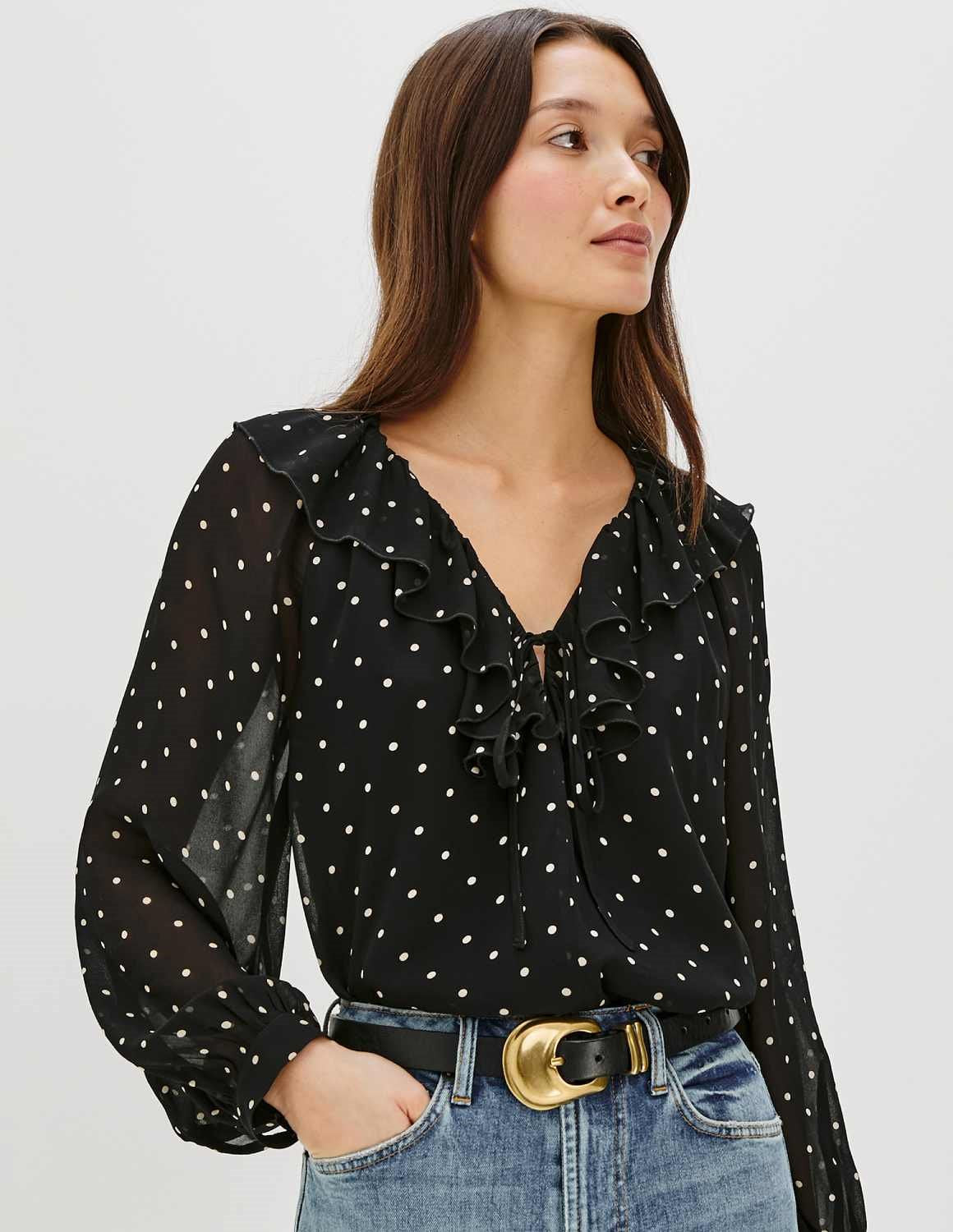 RAILS Honora Polka Dot Blouse in Black