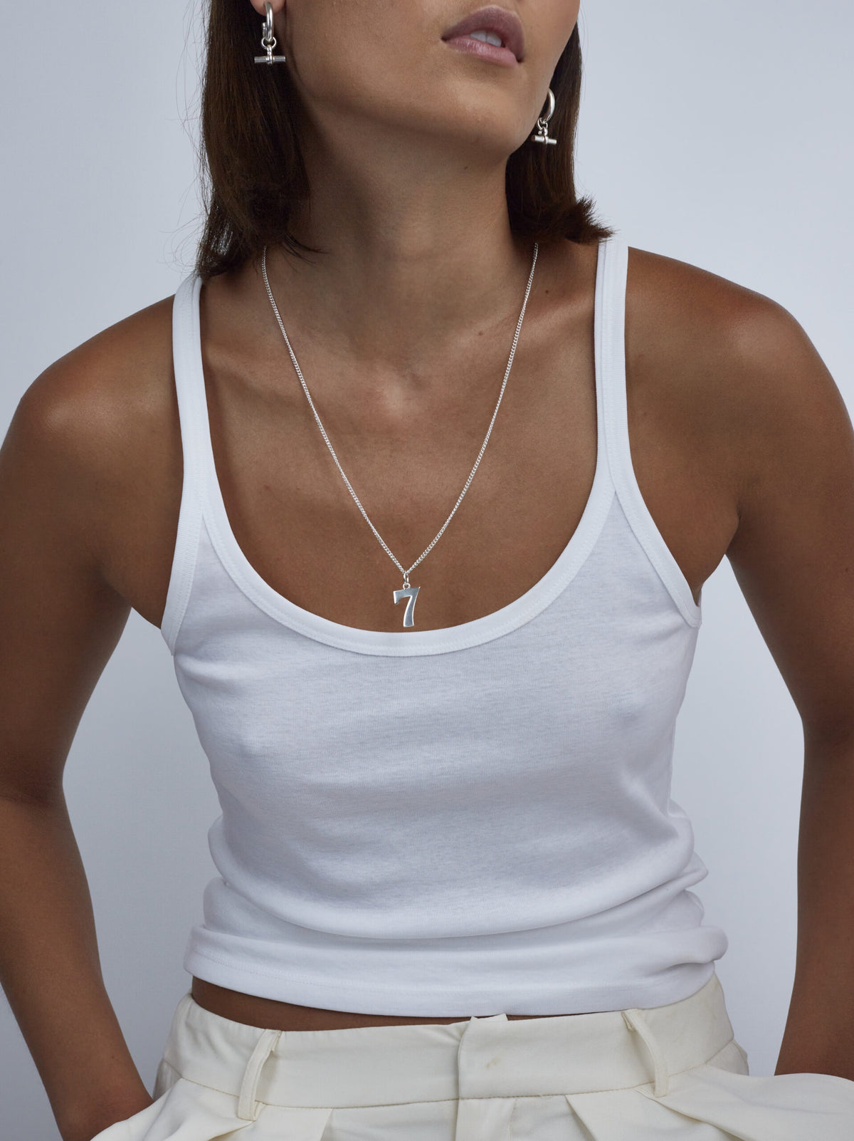 Tilly Sveaas Silver Lucky No 7 on Trace Chain