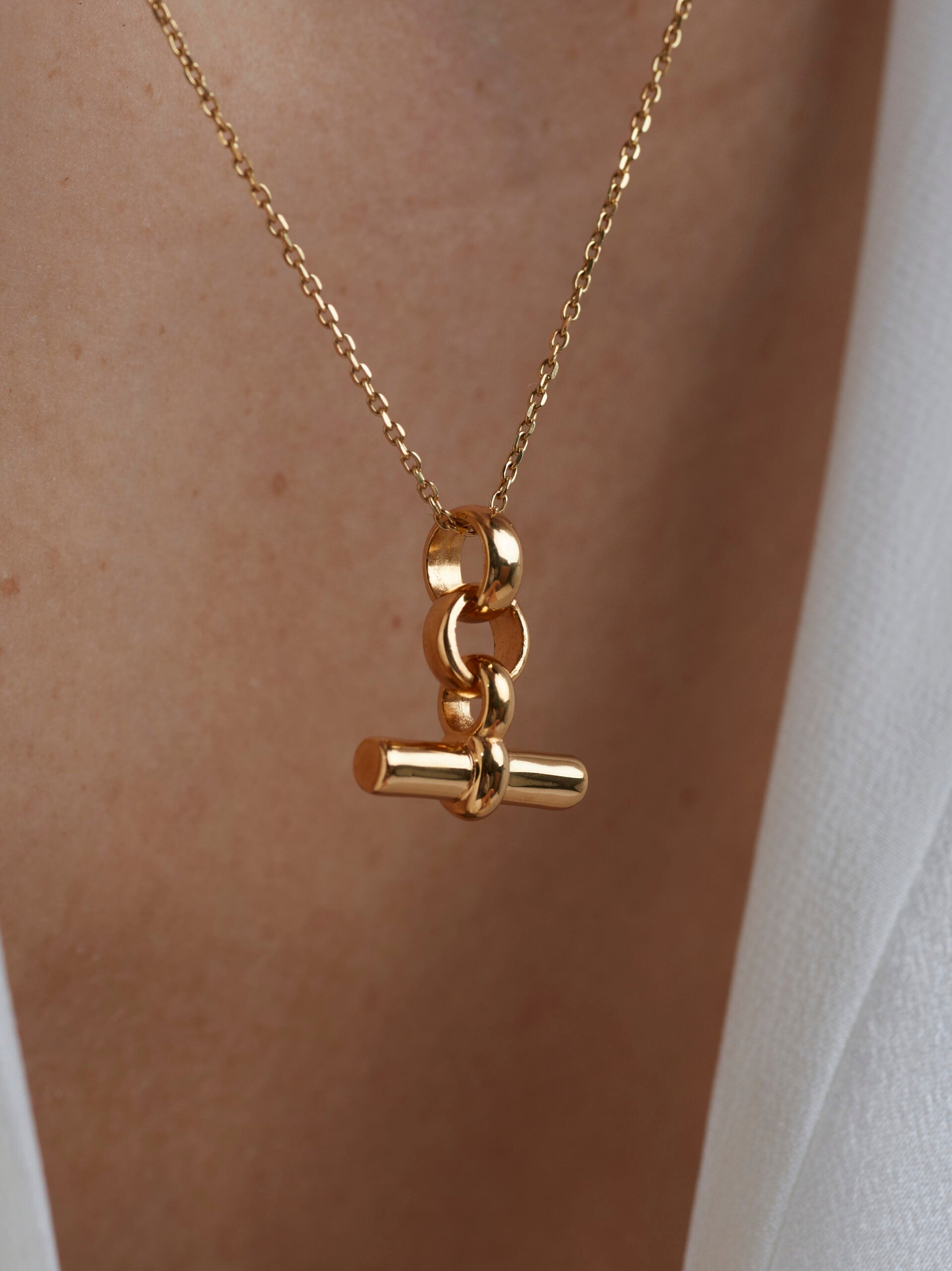 Tilly Sveaas Mini Gold T Bar Necklace on Trace Chain