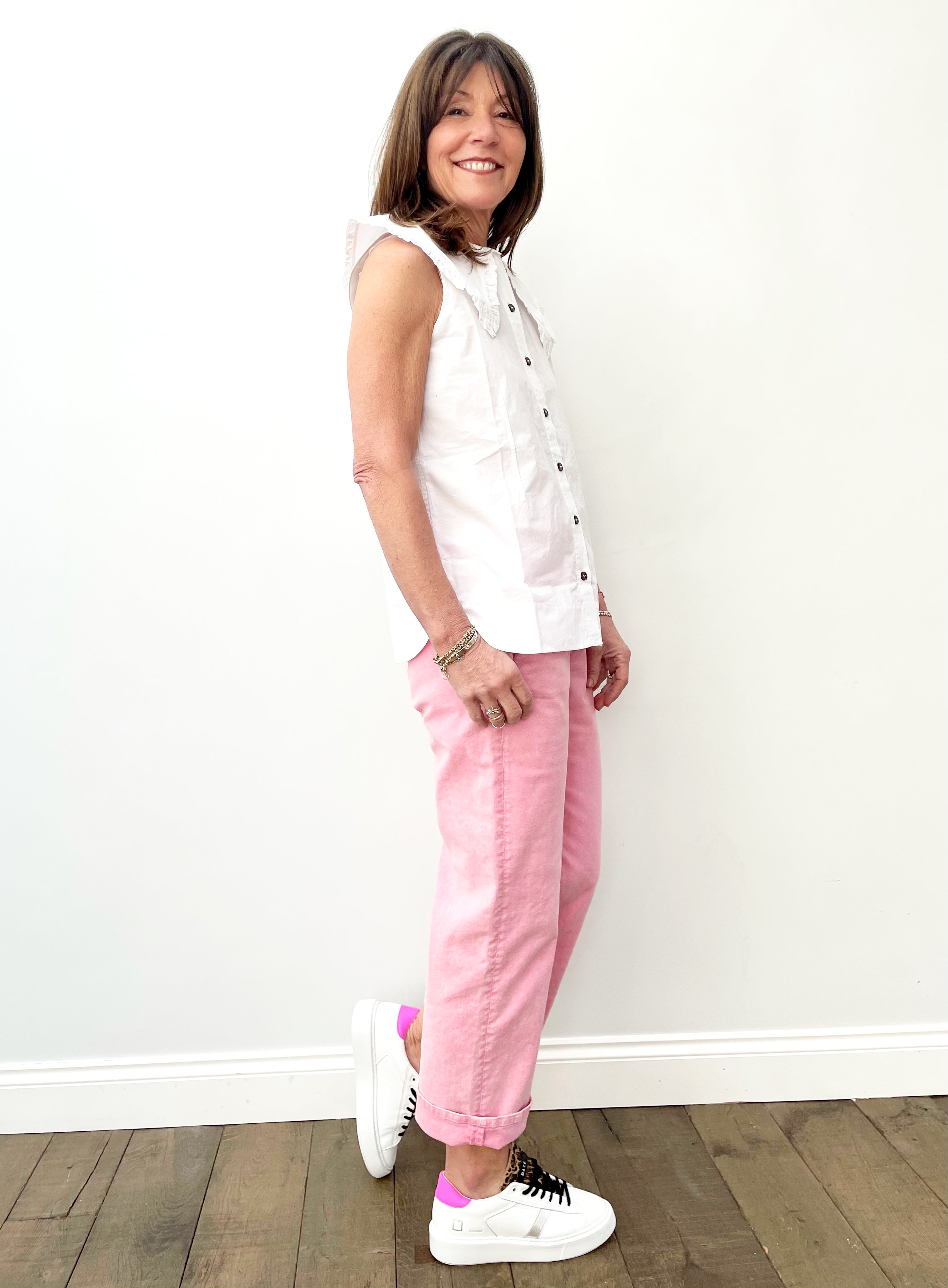 GANNI F4715 Cotton SL Top in White