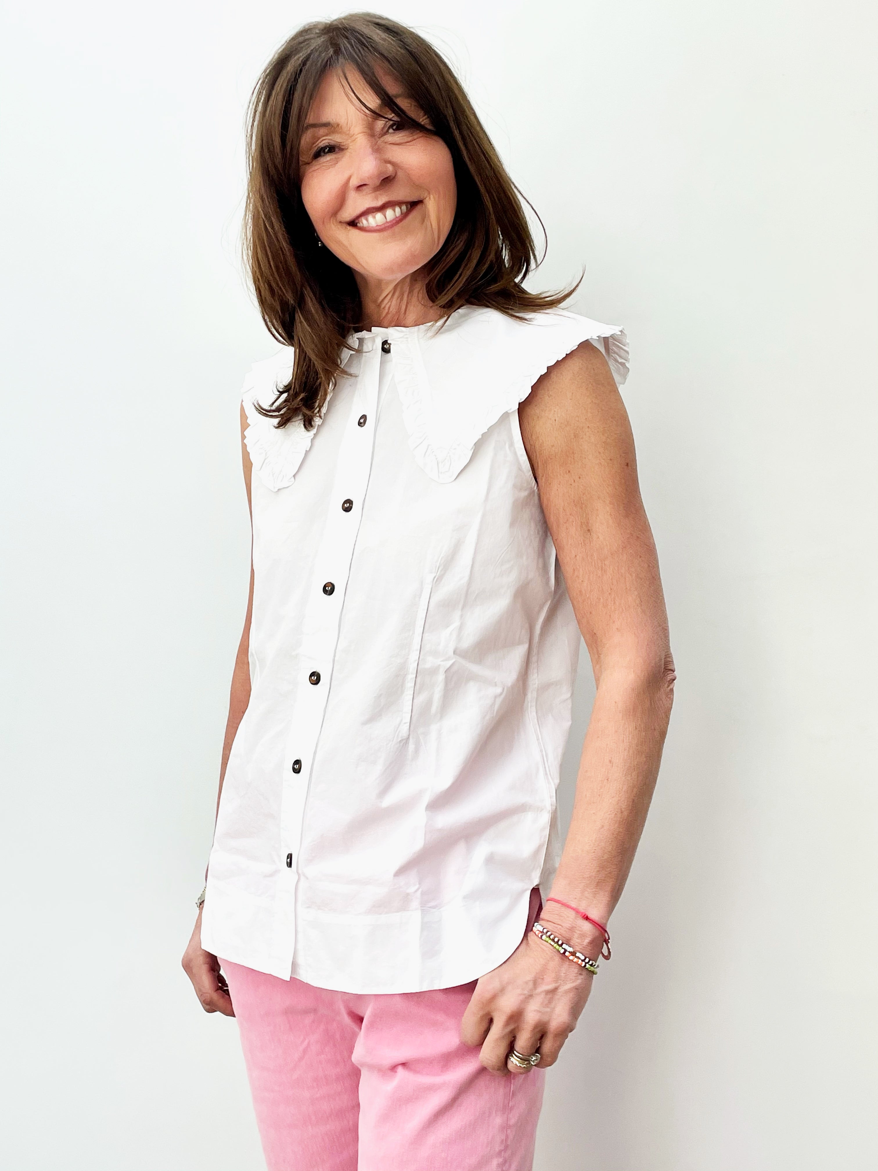 GANNI F4715 Cotton SL Top in White