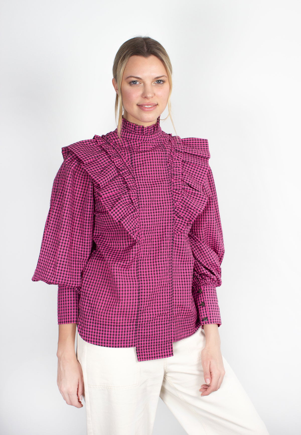 GANNI F6711 Ruffle Collar Blouse in Rose