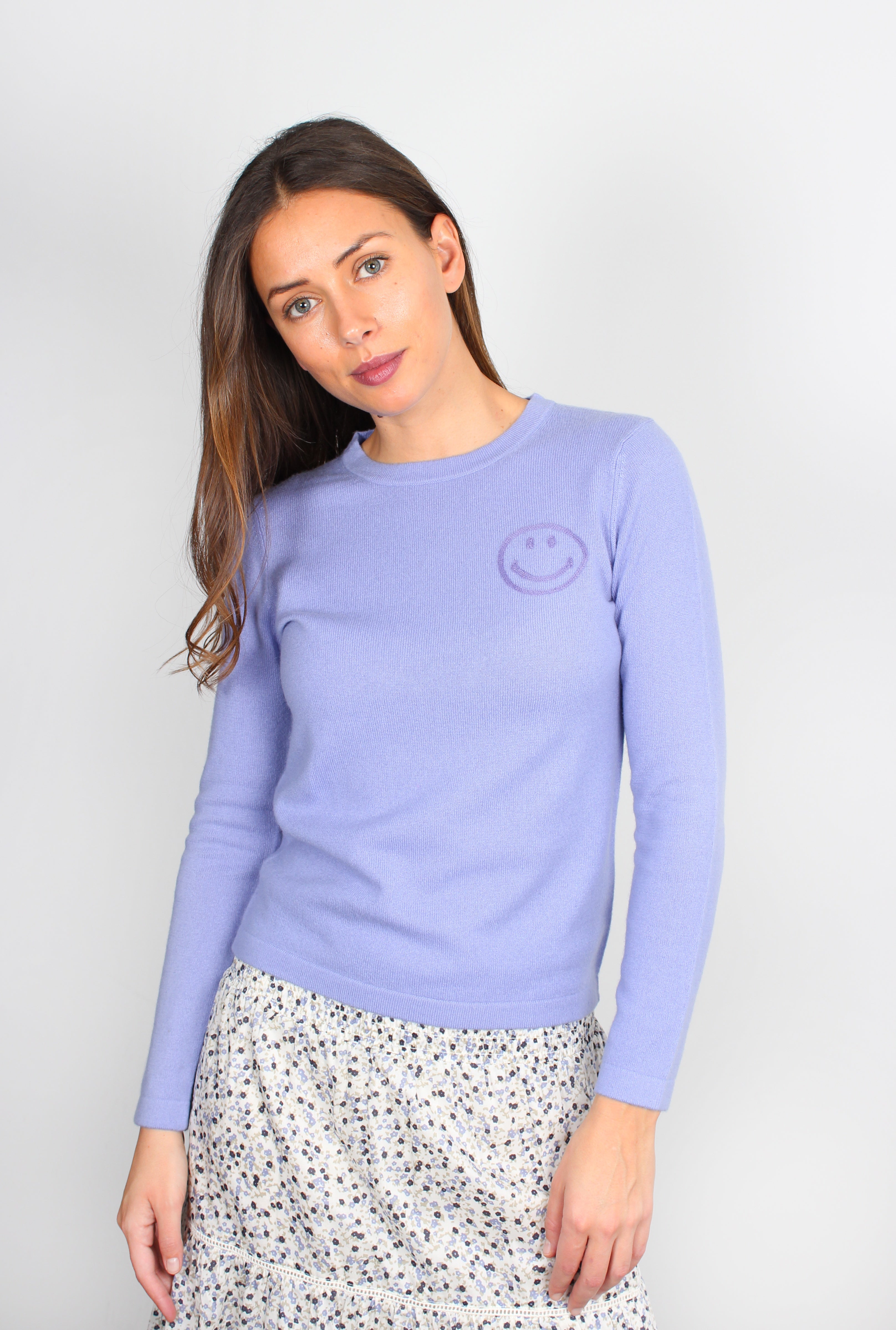 JU Smiley Long Sleeve Sweater in Lavandula