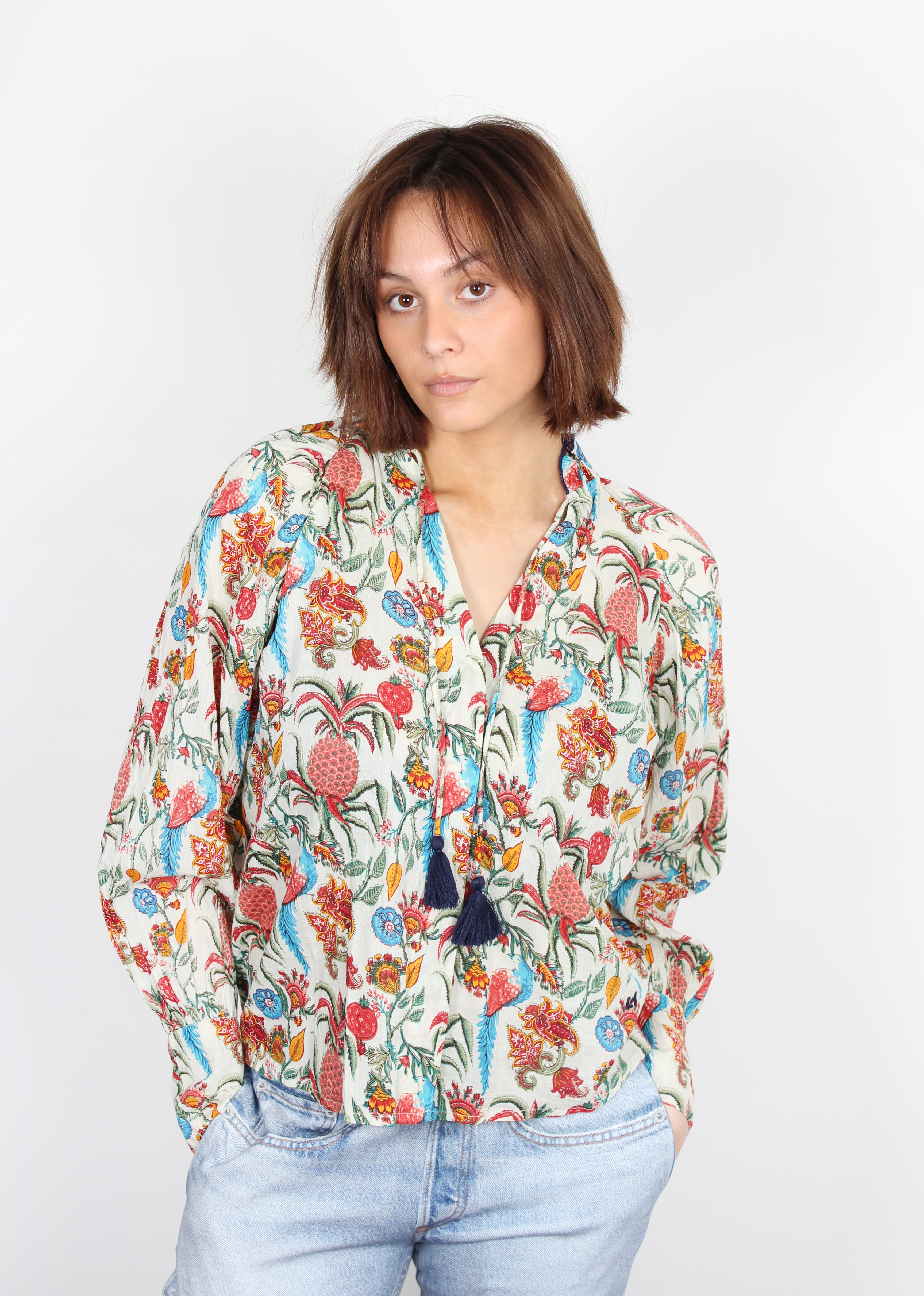 Leon & Harper Caris ananas printed cotton shirt