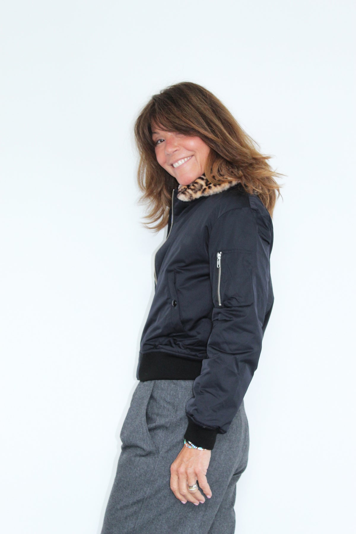 BR Hello Bomber Jacket in Off Black