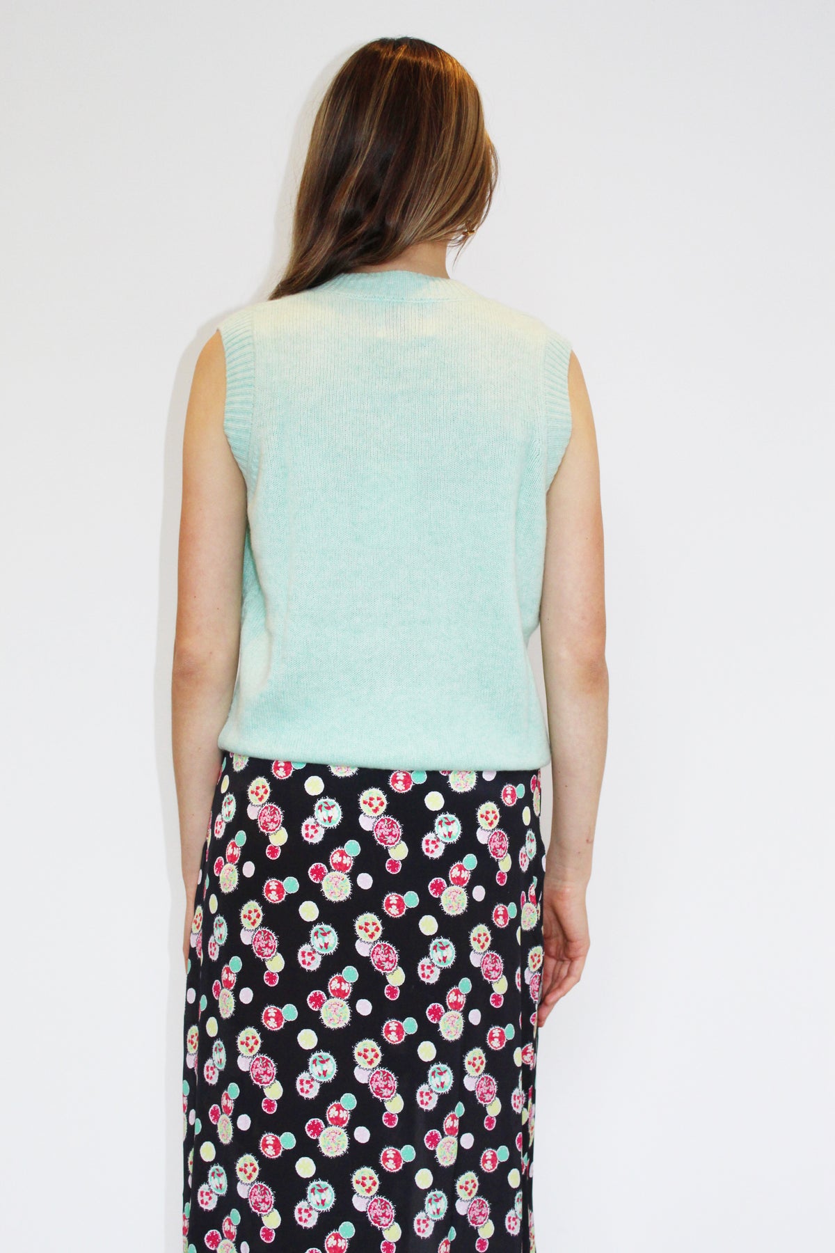 JU Aran Cashmere Vest in Mint Green