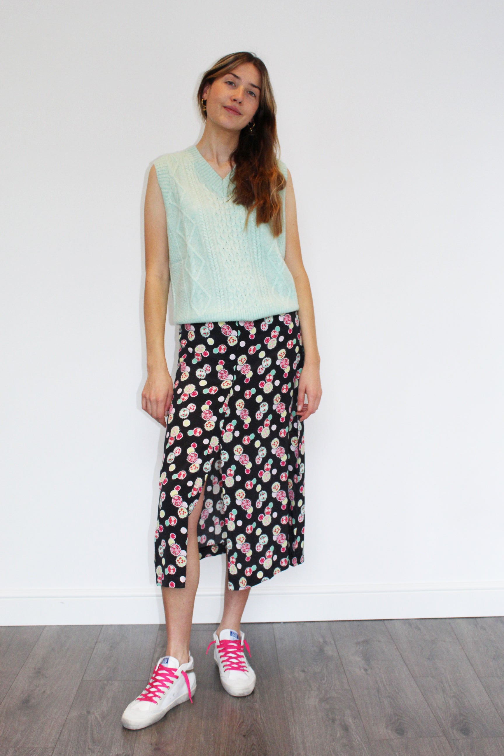 JU Aran Cashmere Vest in Mint Green