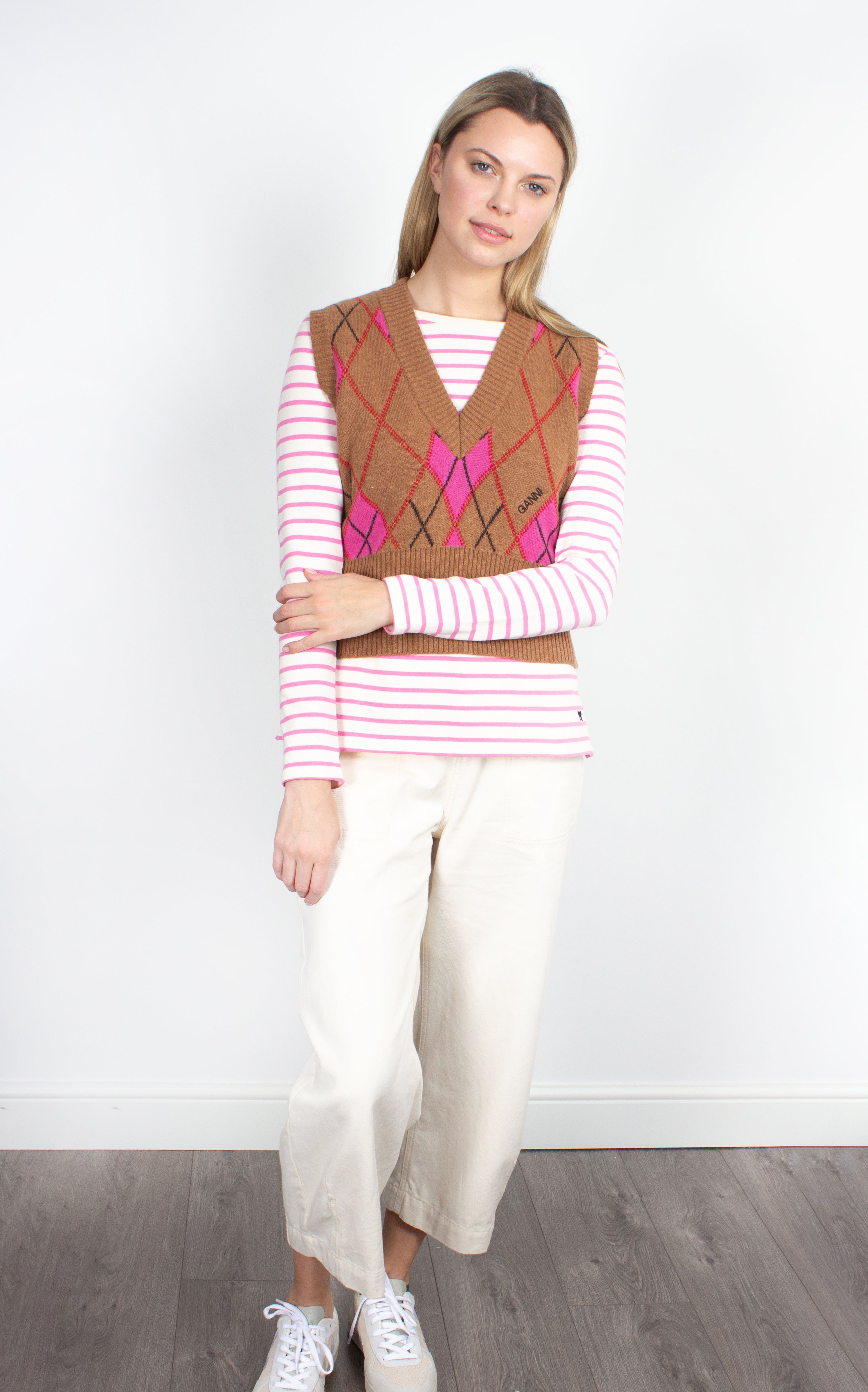 GANNI K1715 Harlequin Vest in Tiger's Eye