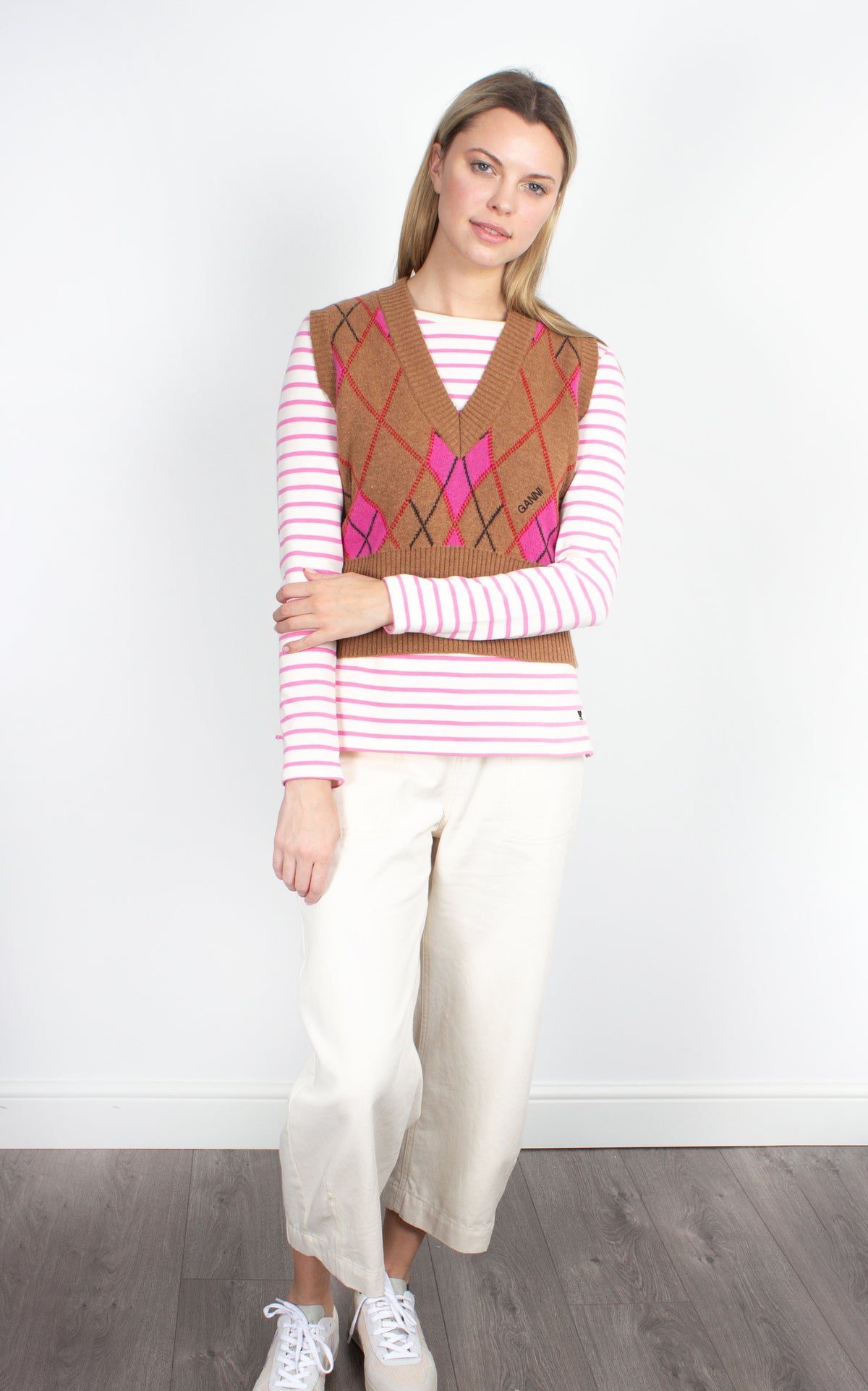GANNI K1715 Harlequin Vest in Tiger's Eye