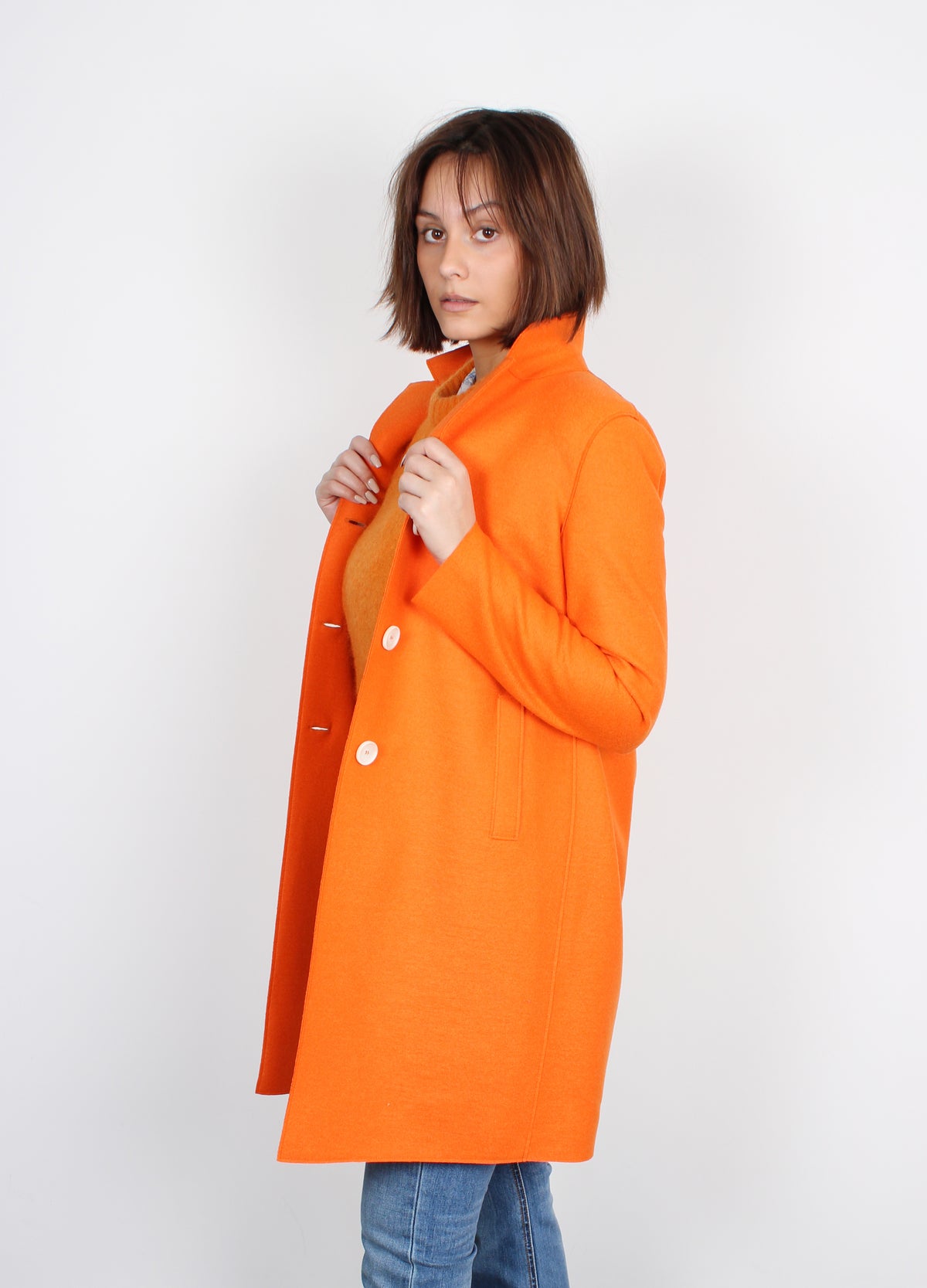 Harris Wharf London A1215 boxy clementine wool coat