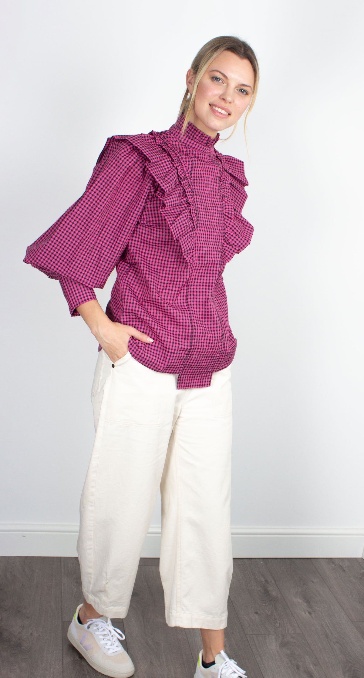 GANNI F6711 Ruffle Collar Blouse in Rose